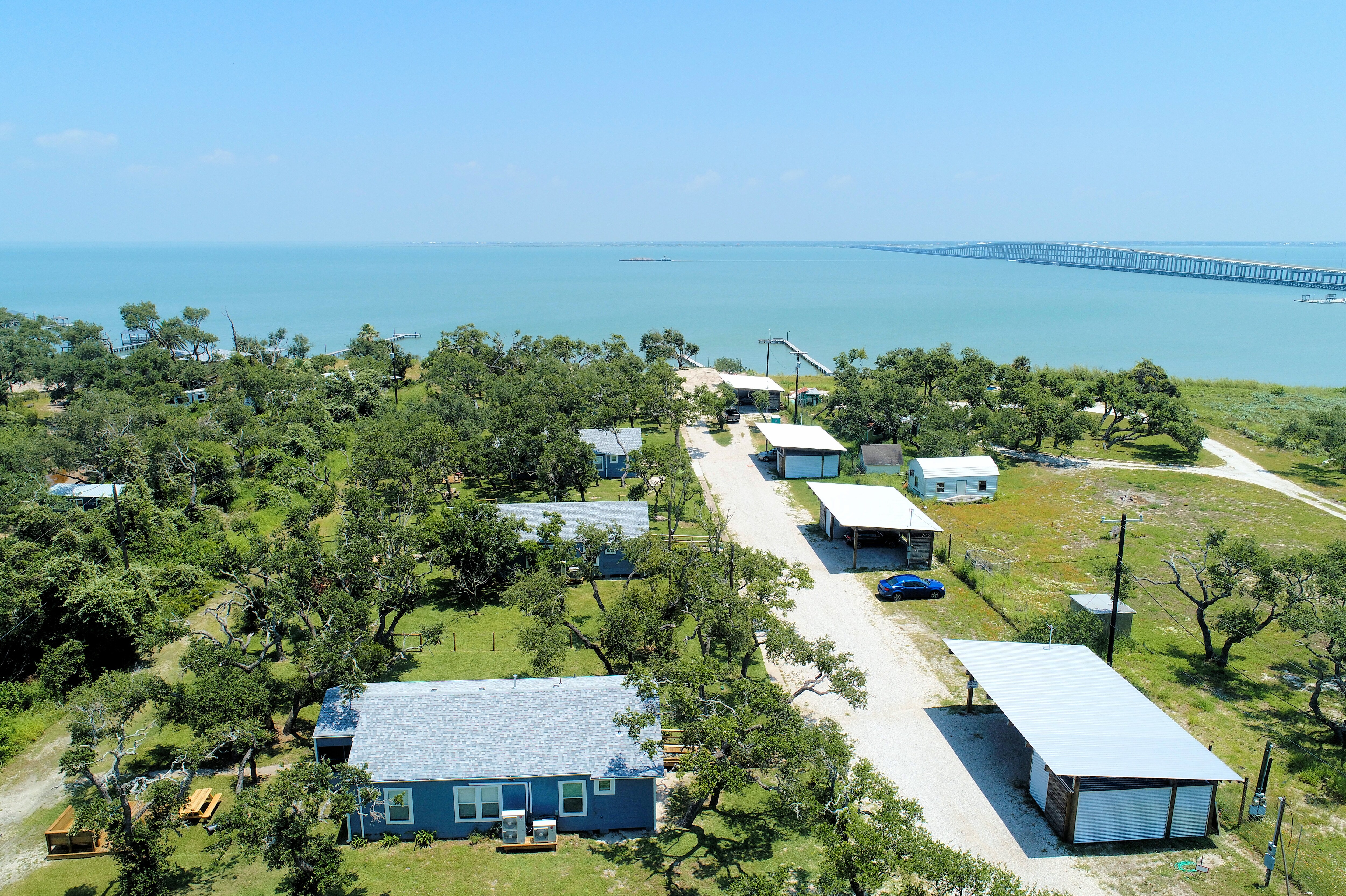 Ariel view of property and Copano Bay. 