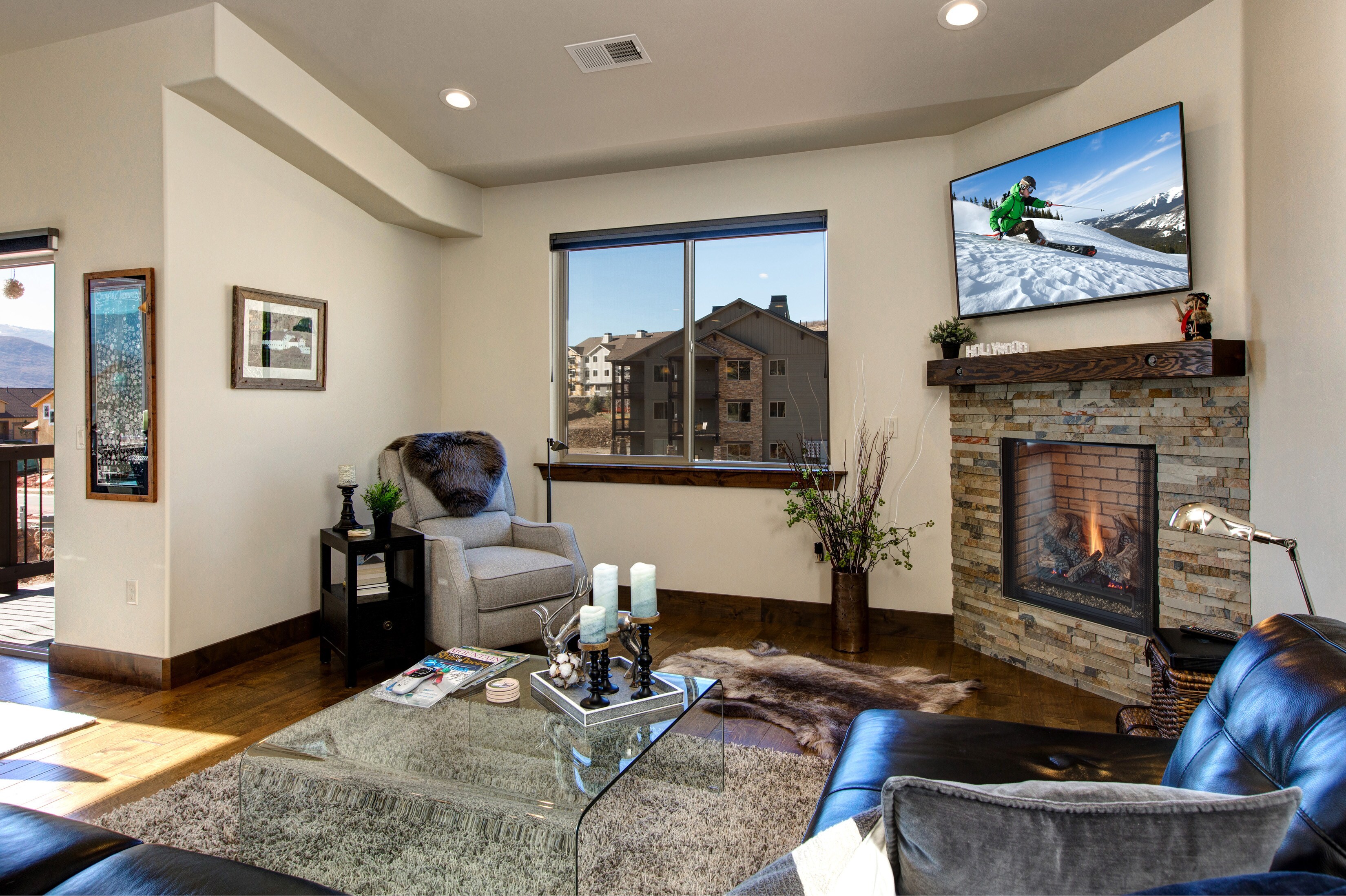 Warm up by the fireplace and watch your favorite movies or shows.