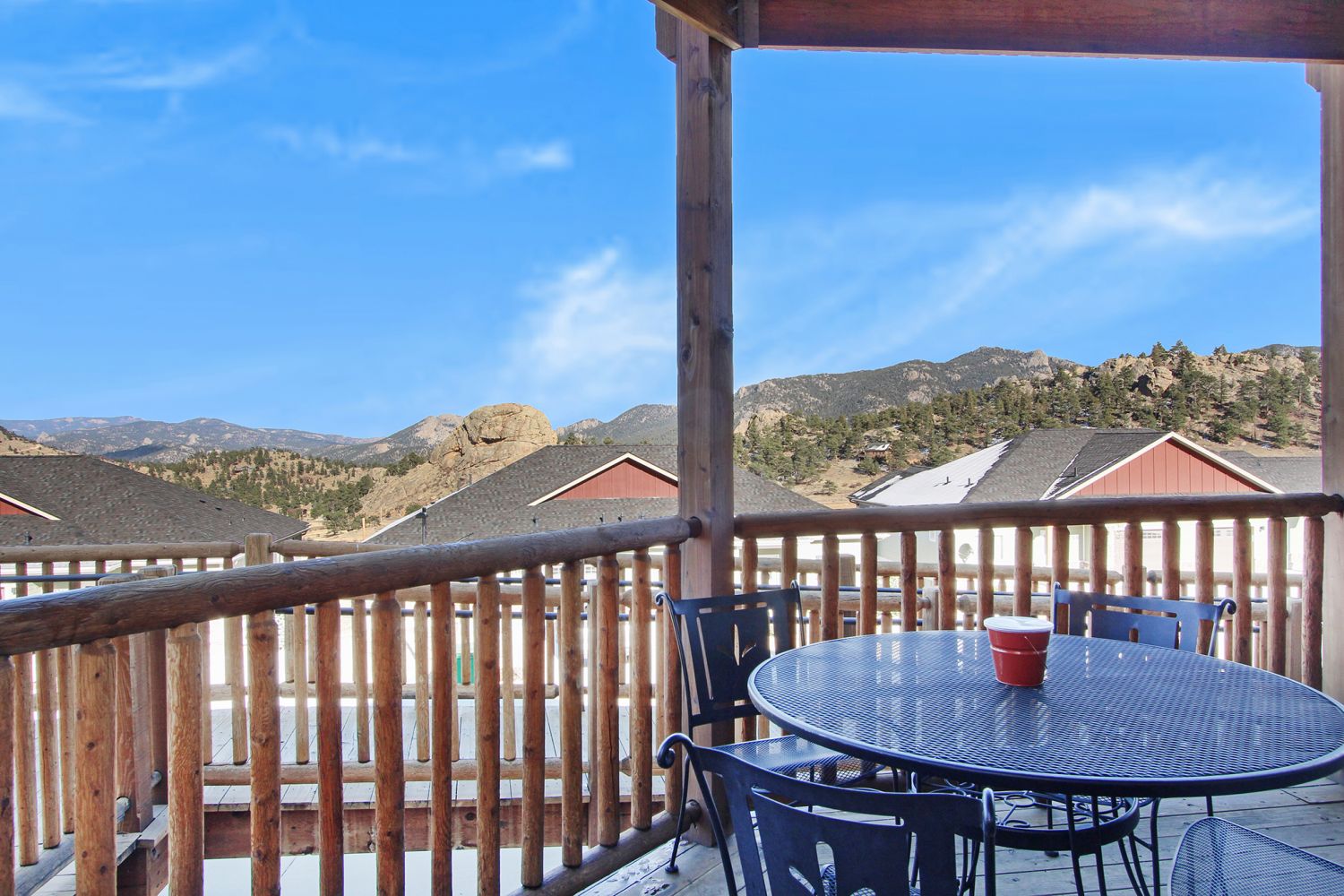 Mount Stratus 11B  - Outdoor seating with views of the surrounding mountains. 