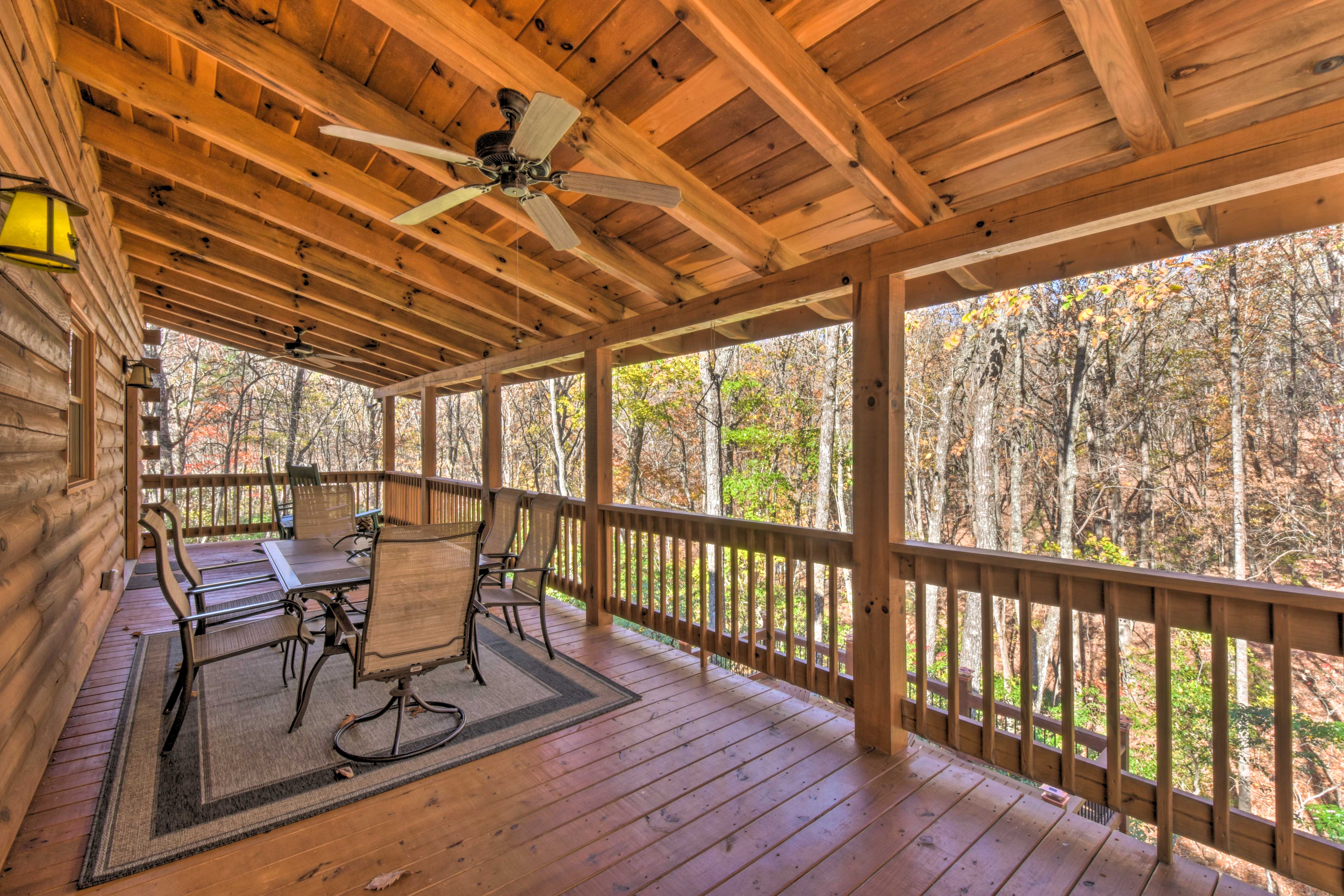 Property Image 2 - Spacious Log Cabin w/ Deck, Fire Pit & Forest View