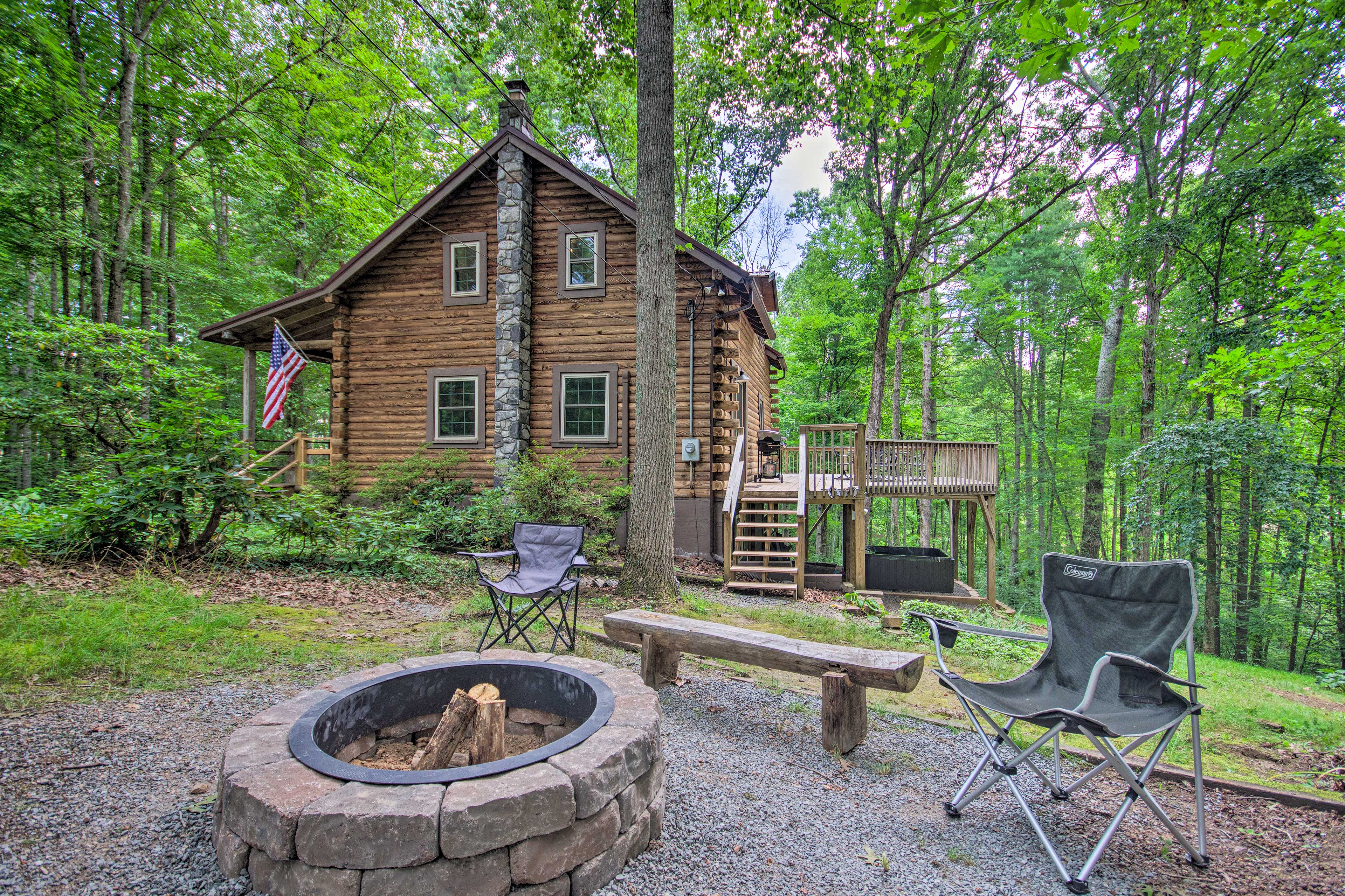 Property Image 1 - Log Cabin in the Woods w/ Deck, Game Room, Hot Tub