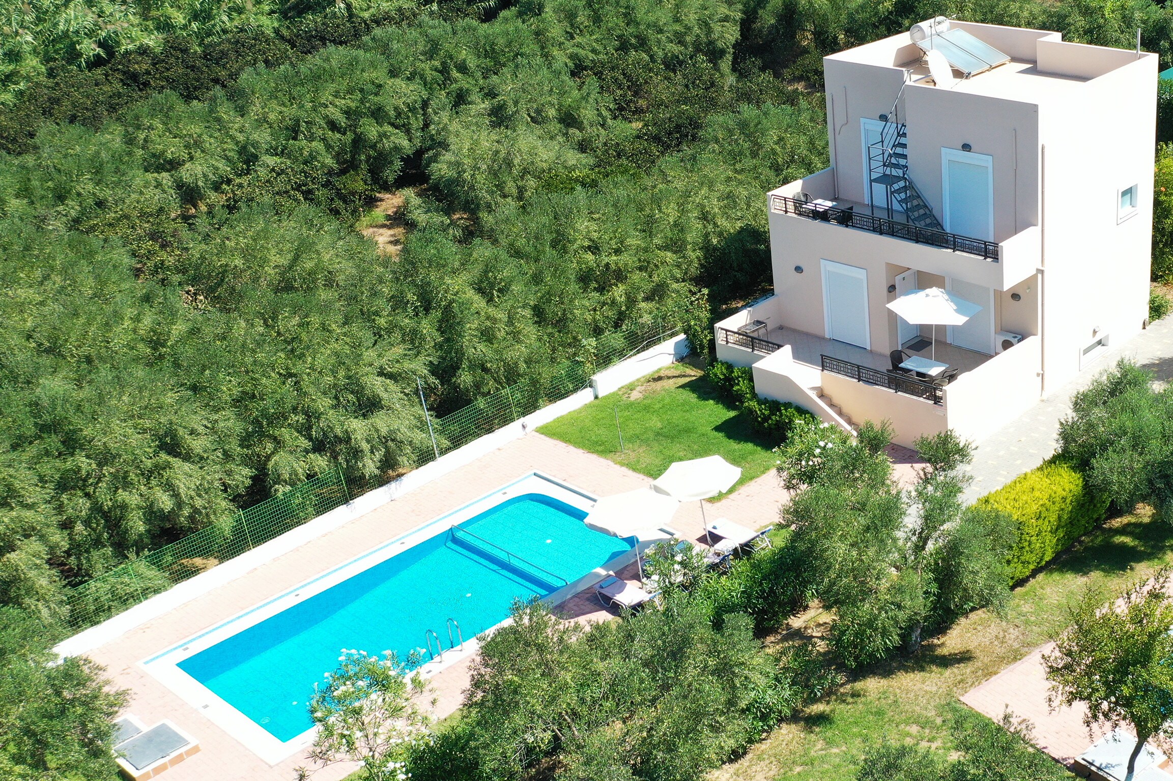 Aerial view of the villa in Walking distance to the beach, Near tavern, Chania, Crete