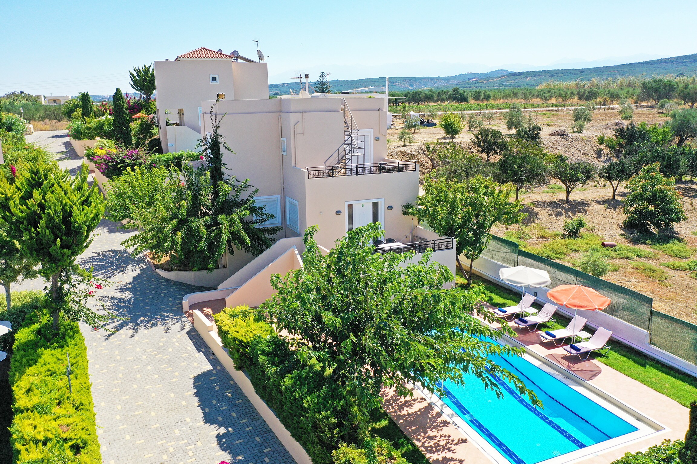 Aerial view of the villa in Walking distance to the beach, Near tavern, Chania, Crete