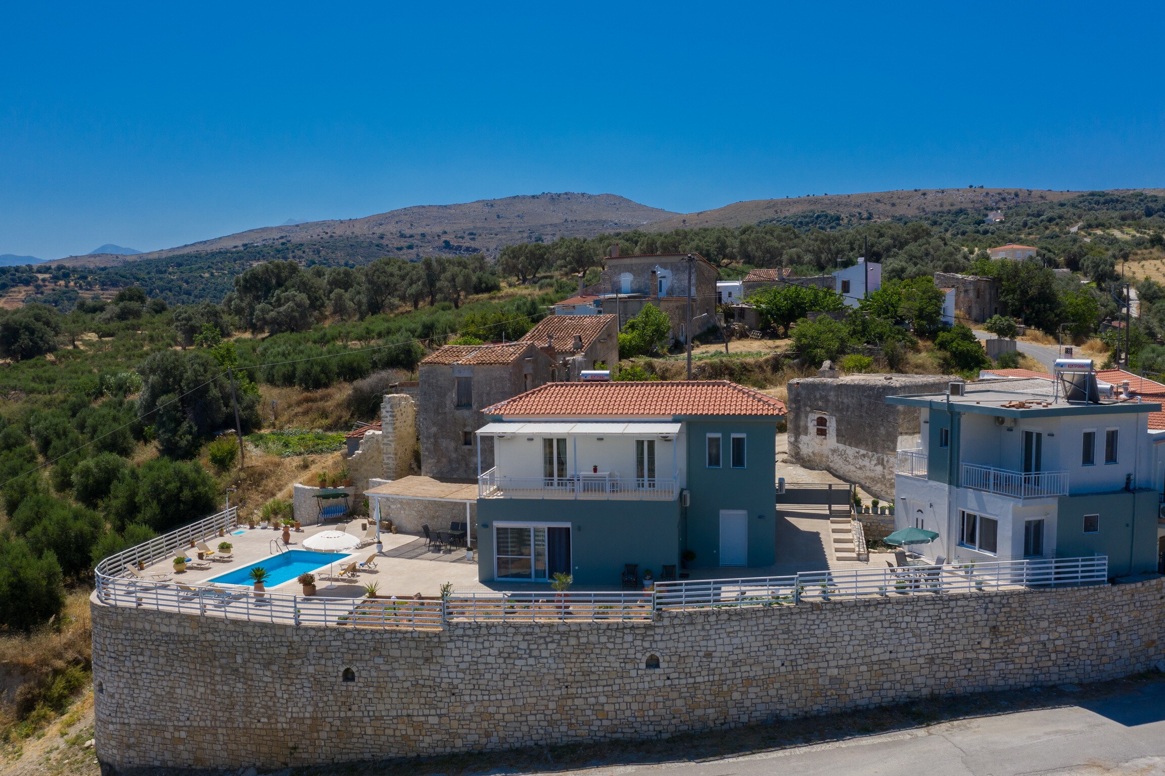 Main facade and the Swimming pool of Modern villa with unlimited sea views with private pool, Agia Triada, Rethymno,Crete