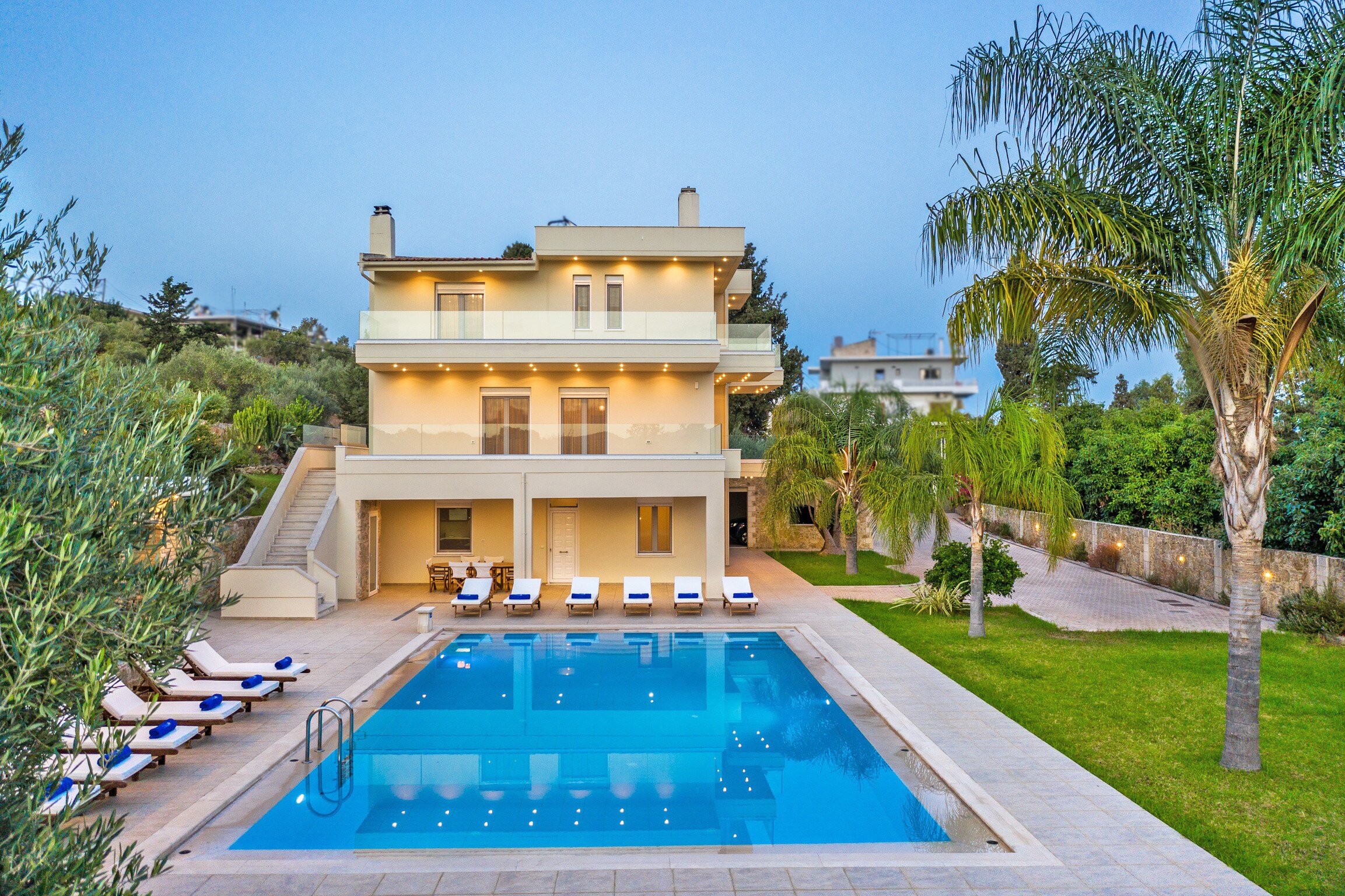 Main facade of large modern villa,Private pool,Near beach,Souda,Chania,Crete