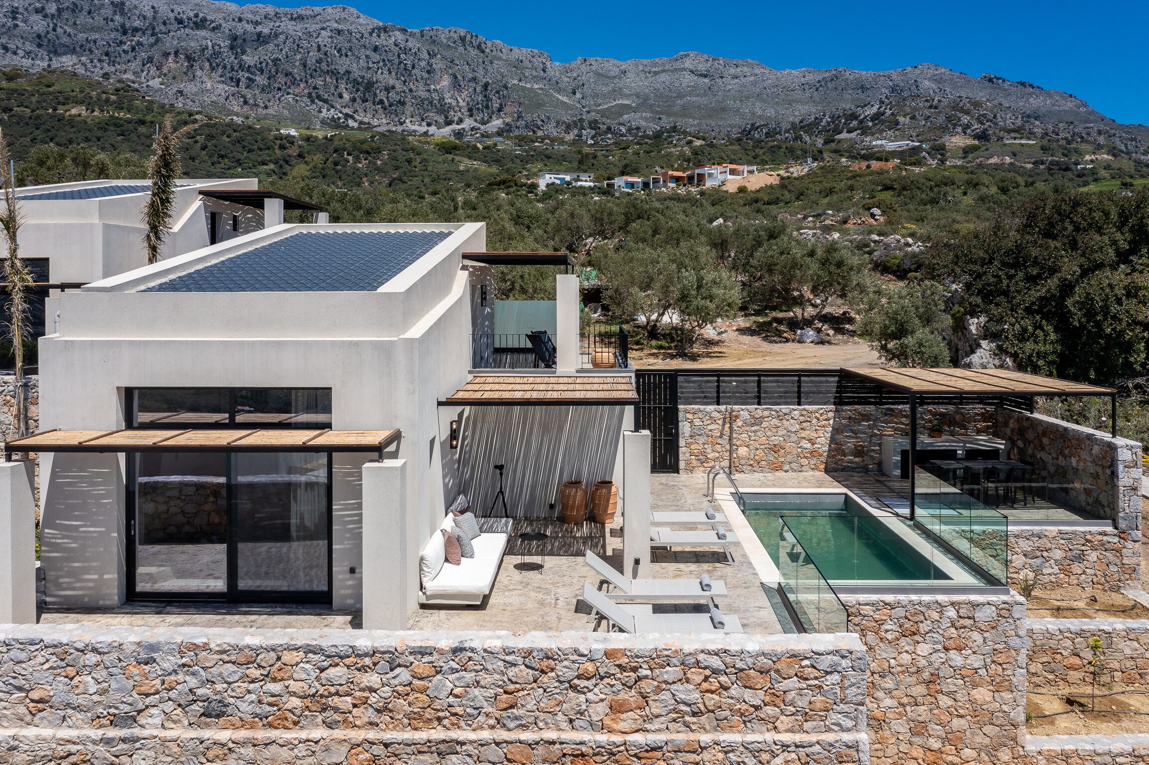 Exterior view of Modern villa,Stunning sea views,Private pool,Near beach,taverns,Souda,Plakias