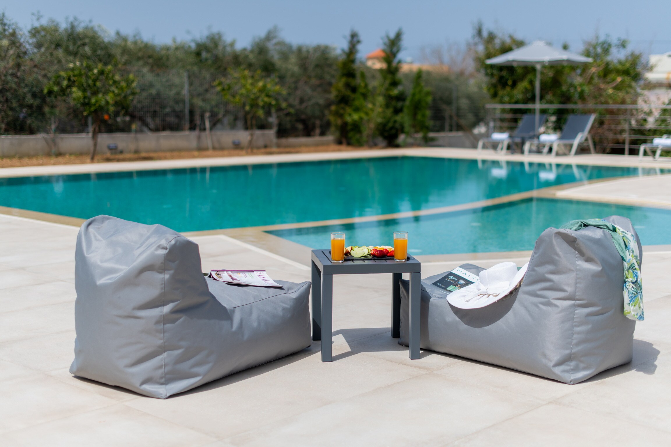Swimming pool area of Modern apartment,Huge Swimming pool,Kids pool, Near all amenities,Missiria, Rethymno,Crete,Greece 