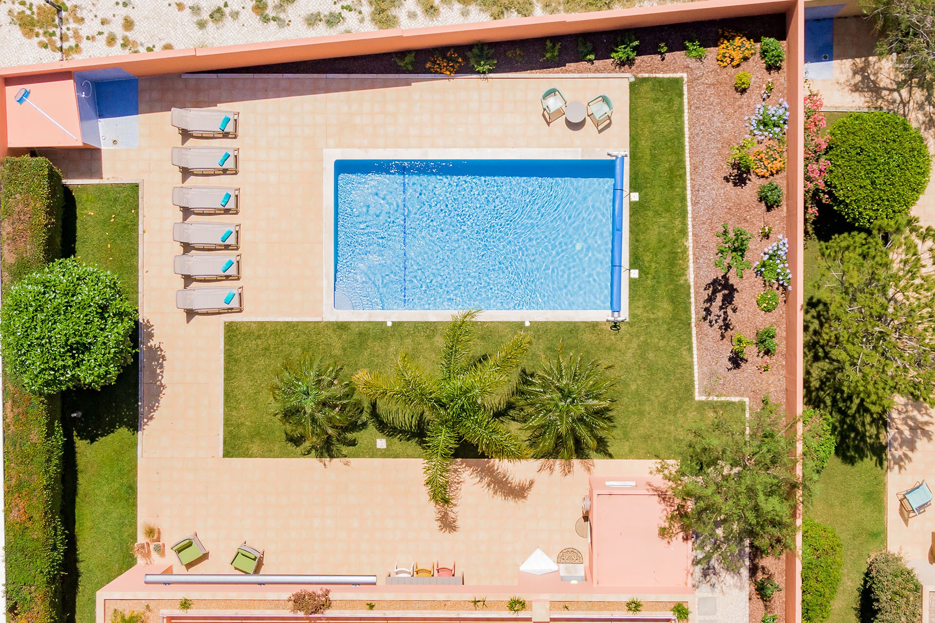 Aerial view of the terrace and pool