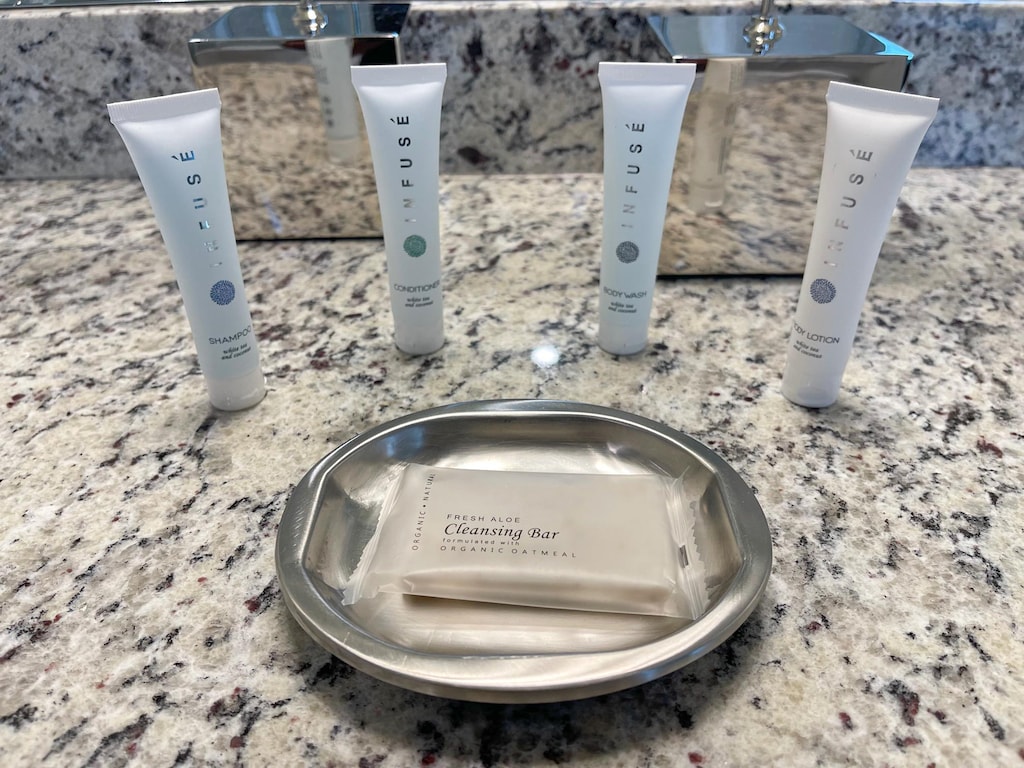 Starter Amenity Pack Included Per Bathroom: Shampoo, Conditioner, Body Wash, Lotion, and Hand Soap