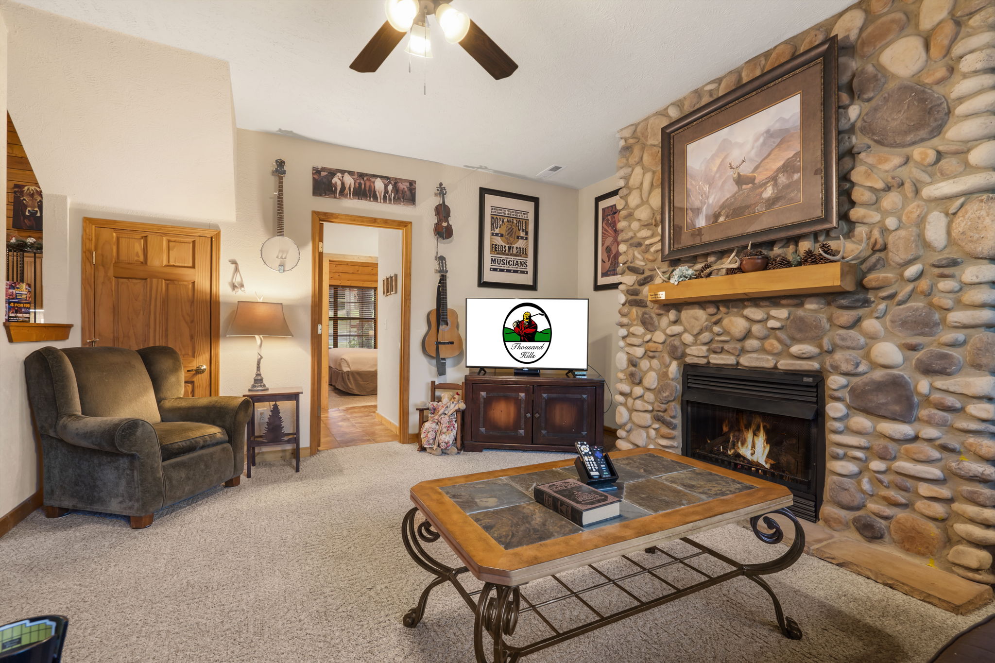 Living Room with a Gas Fireplace, Sofa Bed, Cable TV/DVD