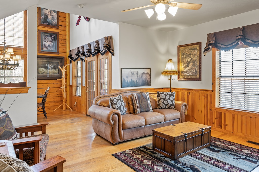 Cabin Two, Living Room - Each Living Room features a Gas Fireplace, Cable TV/DVD, and a Sofa Bed