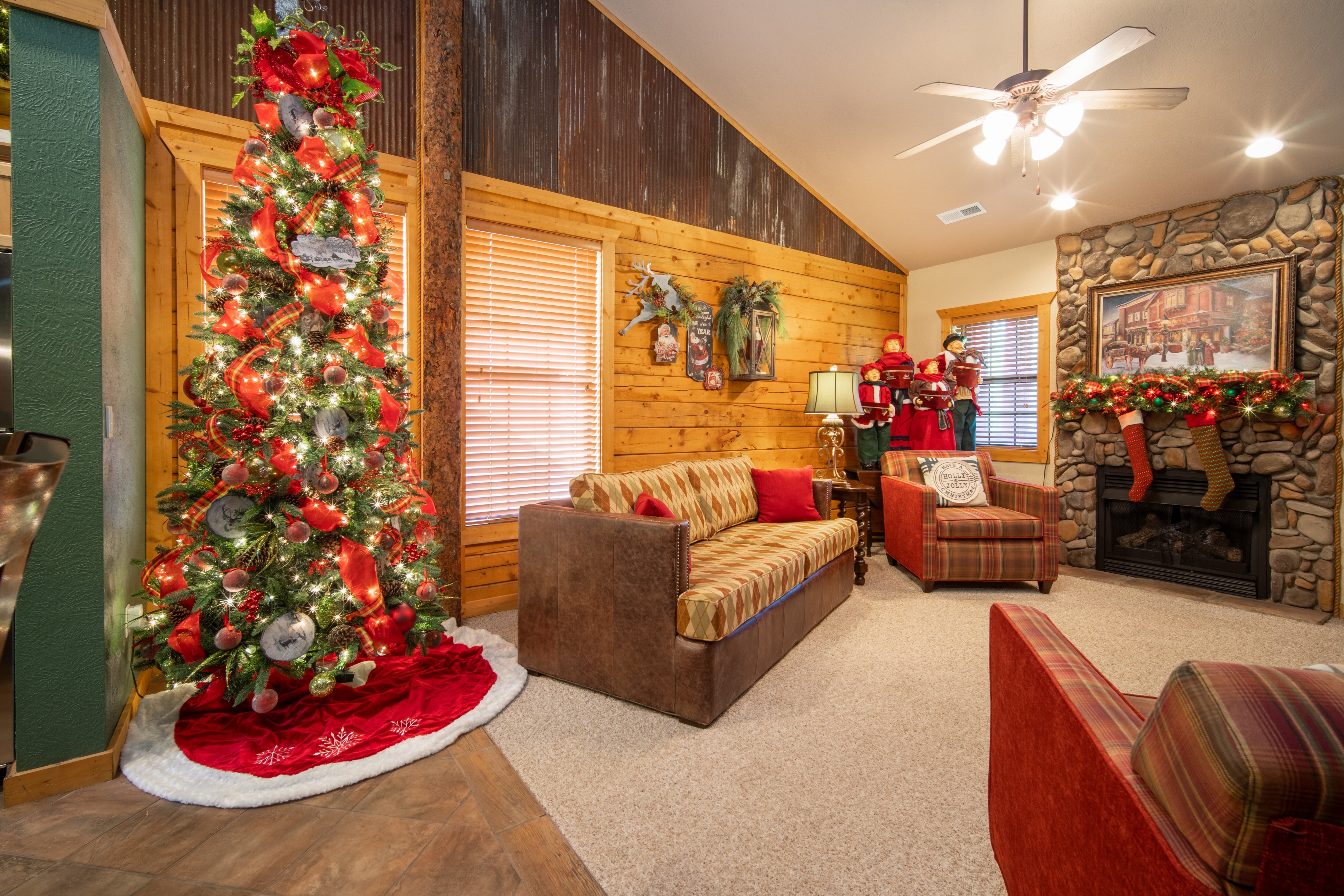 Cozy Christmas Living Room with Seasonal Gas Fireplace