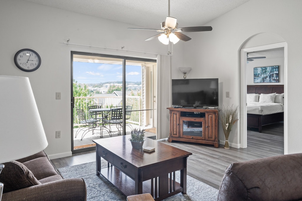 The Living Room features Balcony Access, Cable TV/DVD, and a Sofa Bed