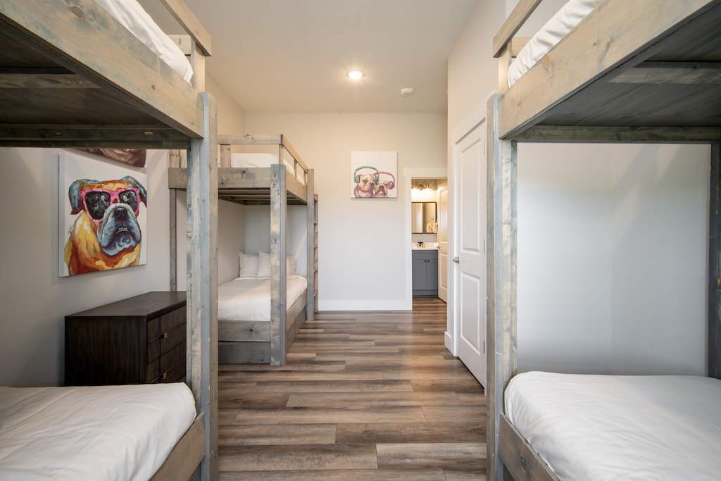 Bedroom Three, Downstairs Bunkroom-6 Twin Beds, Attached Bath