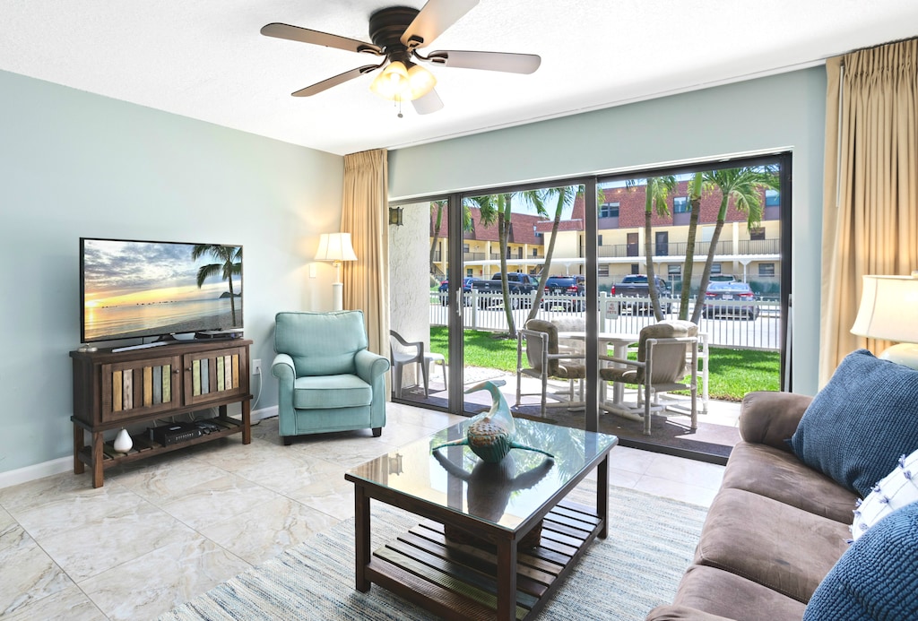 Comfortable living room with patio access.