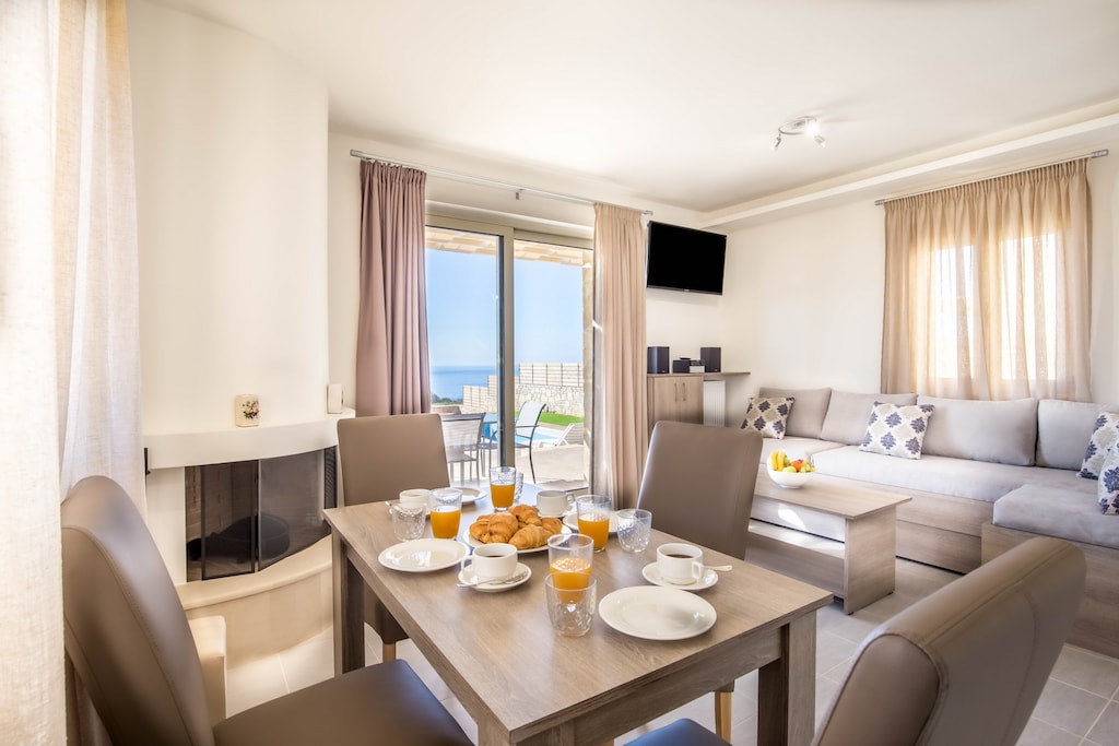 The living area and dining table
