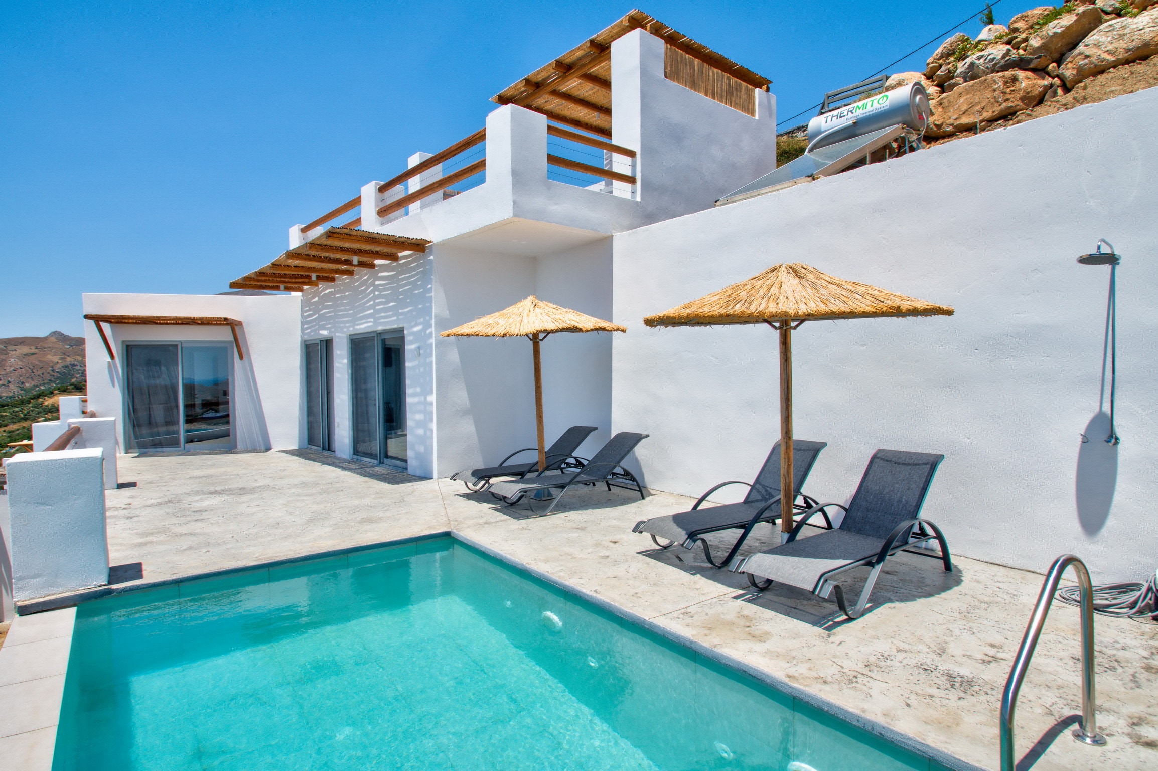 Swimming pool area of Incredible sea view, private pool, near tavern, Plakias, Crete