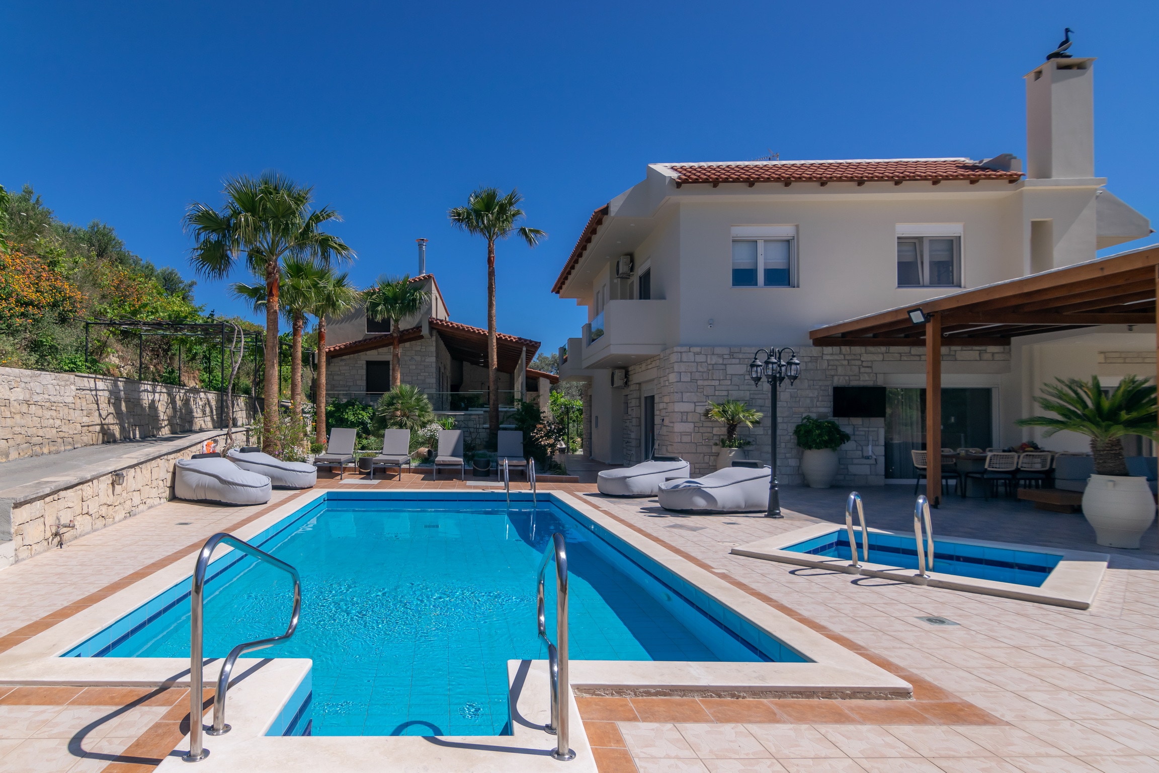 Swimming  heated pool area  of Luxury villa,18 persons,Private pool,Spa Massage Yoga Gym Resort,Rethymno,Crete