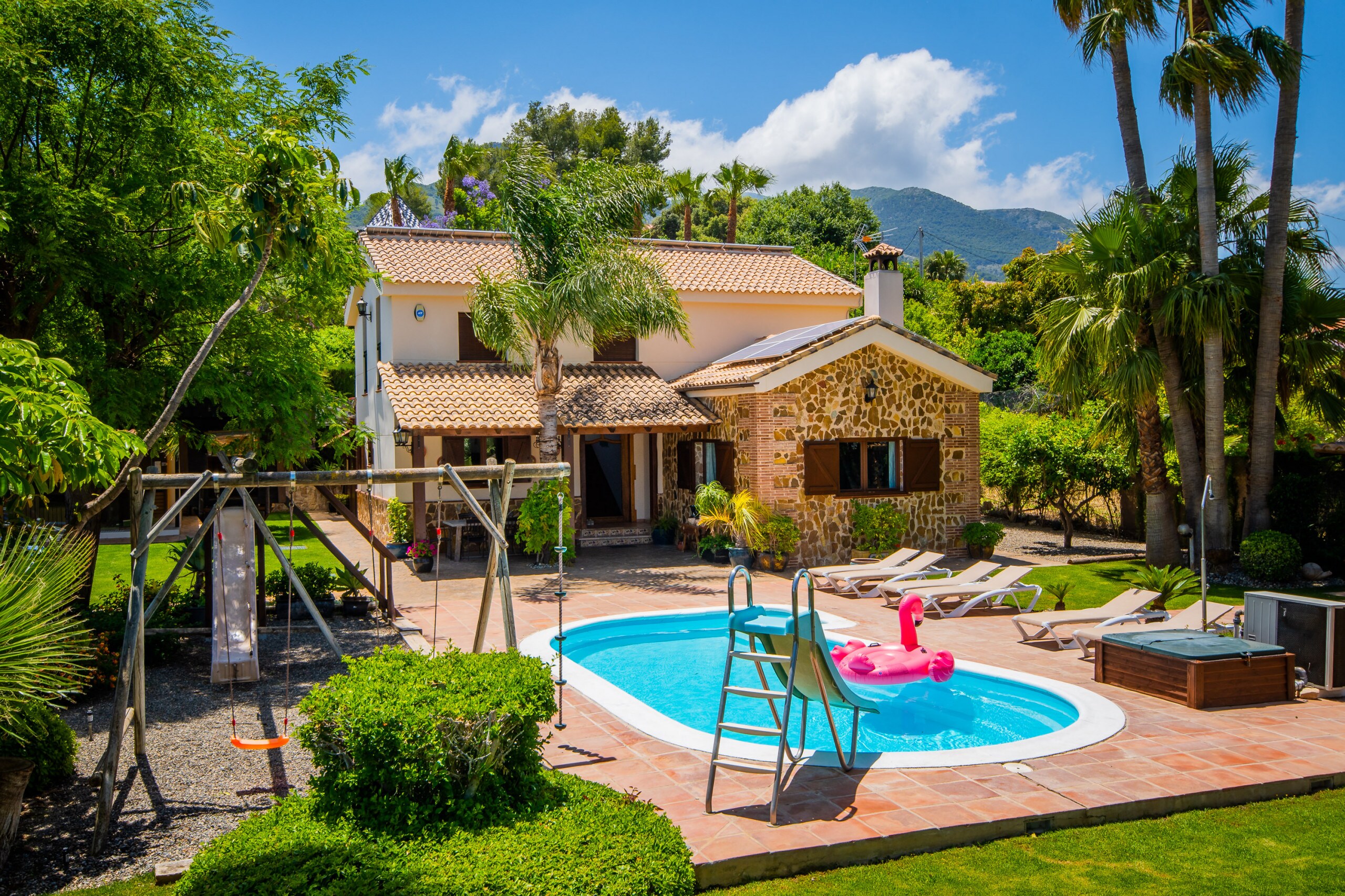 Family accommodation with electric car charger and heated pool on request.
