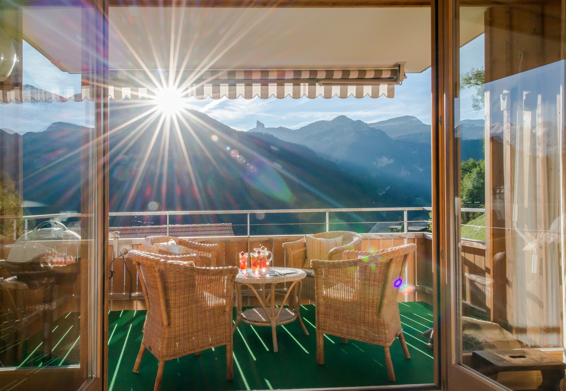 Stunning mountain views from the balcony of this holiday apartment in Chalet Sterndolde in Wengen