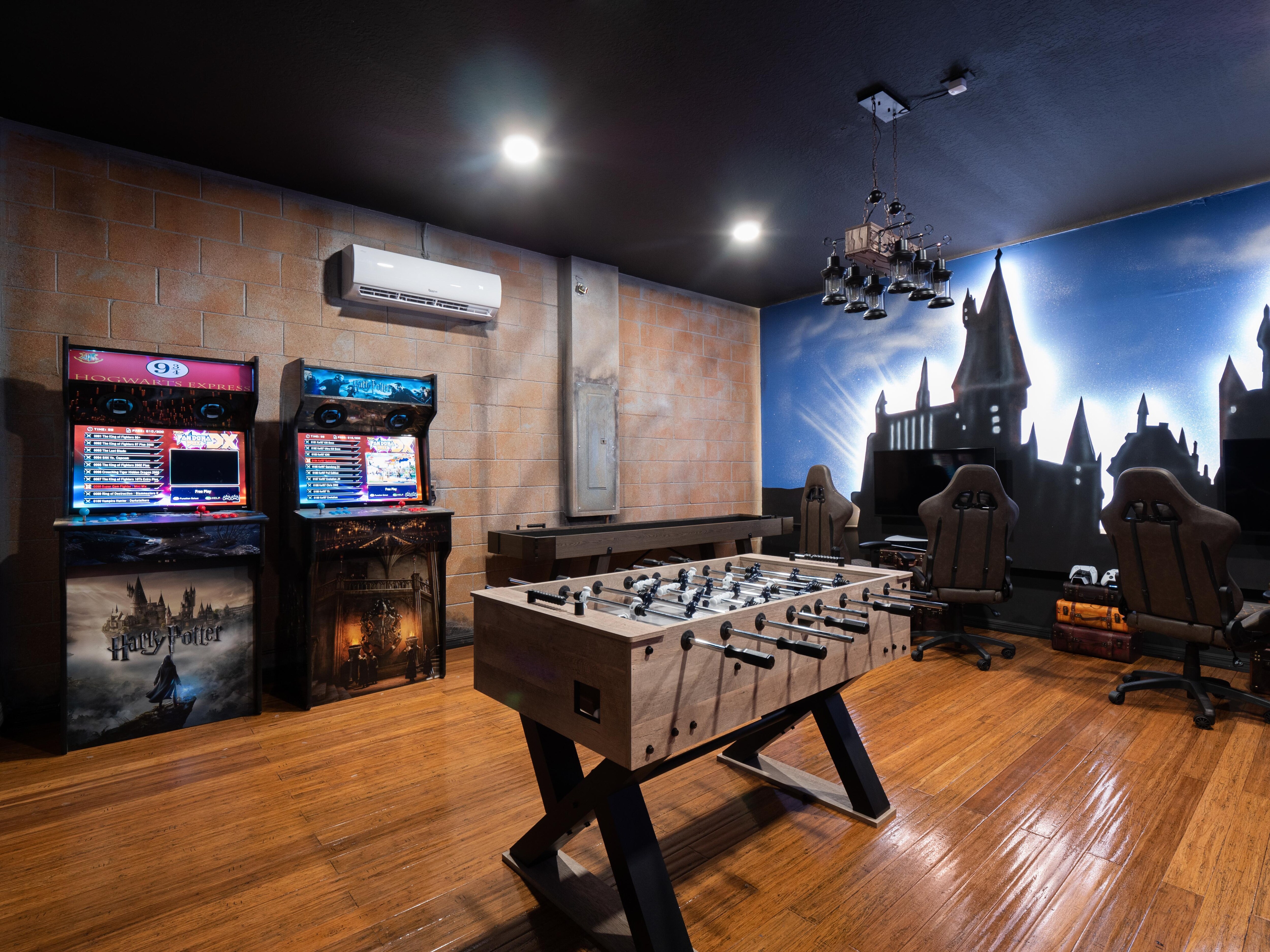 Magical Game Room with Football, Air Hockey Arcade Games and More!
