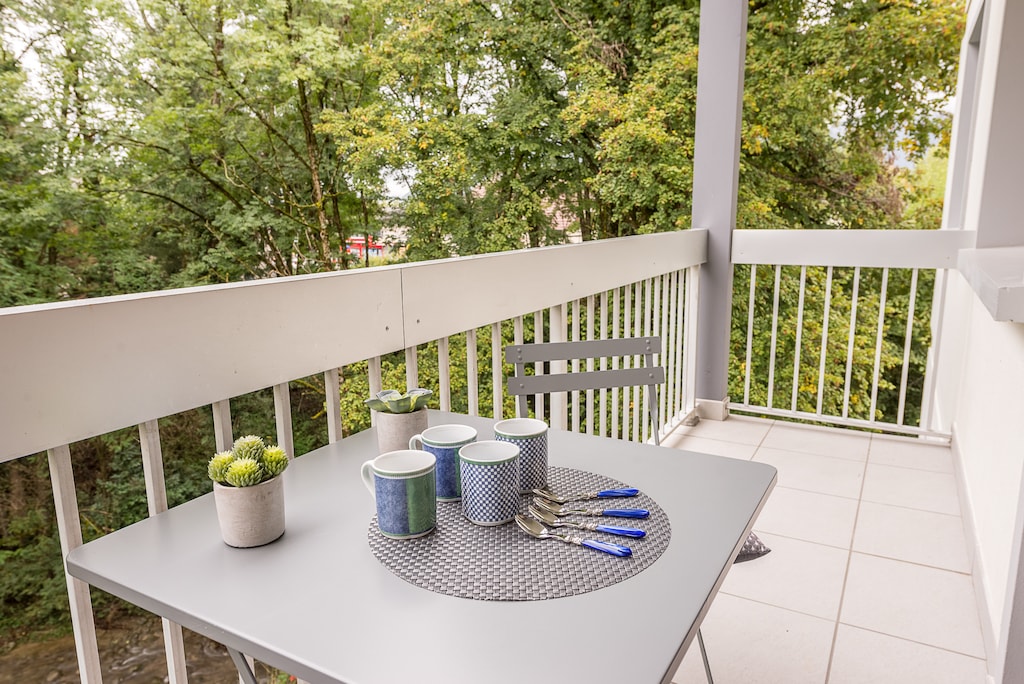 Balcony with a river view