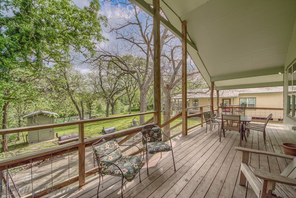 Covered porch out in back. 