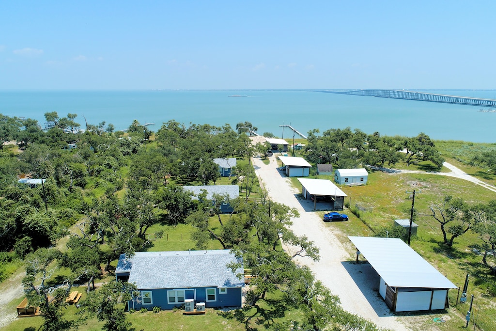 Ariel view of property and Copano Bay. 