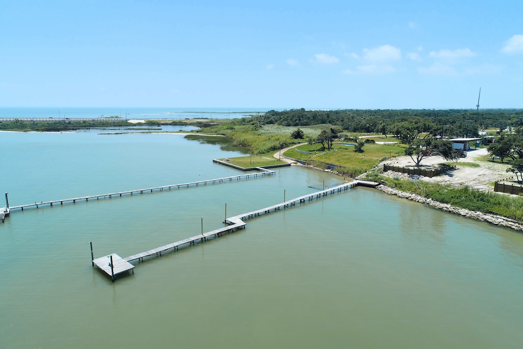 View of pier and Copano Bay. 
