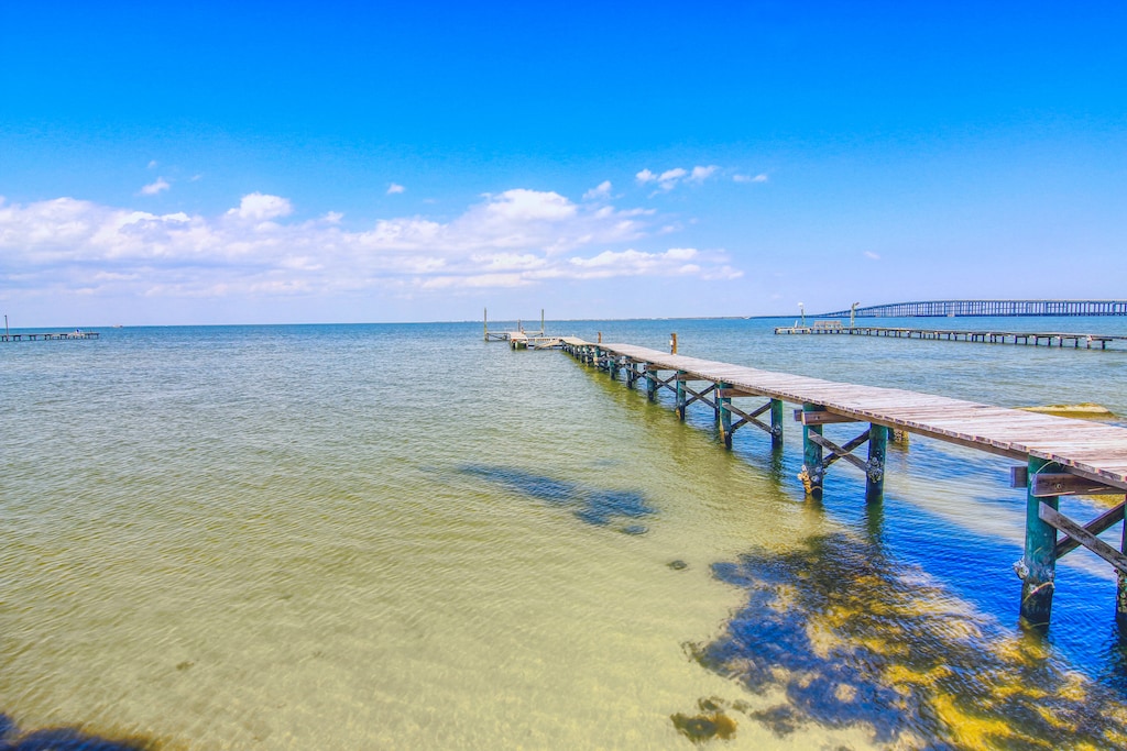 Private pier over Copano Bay. 