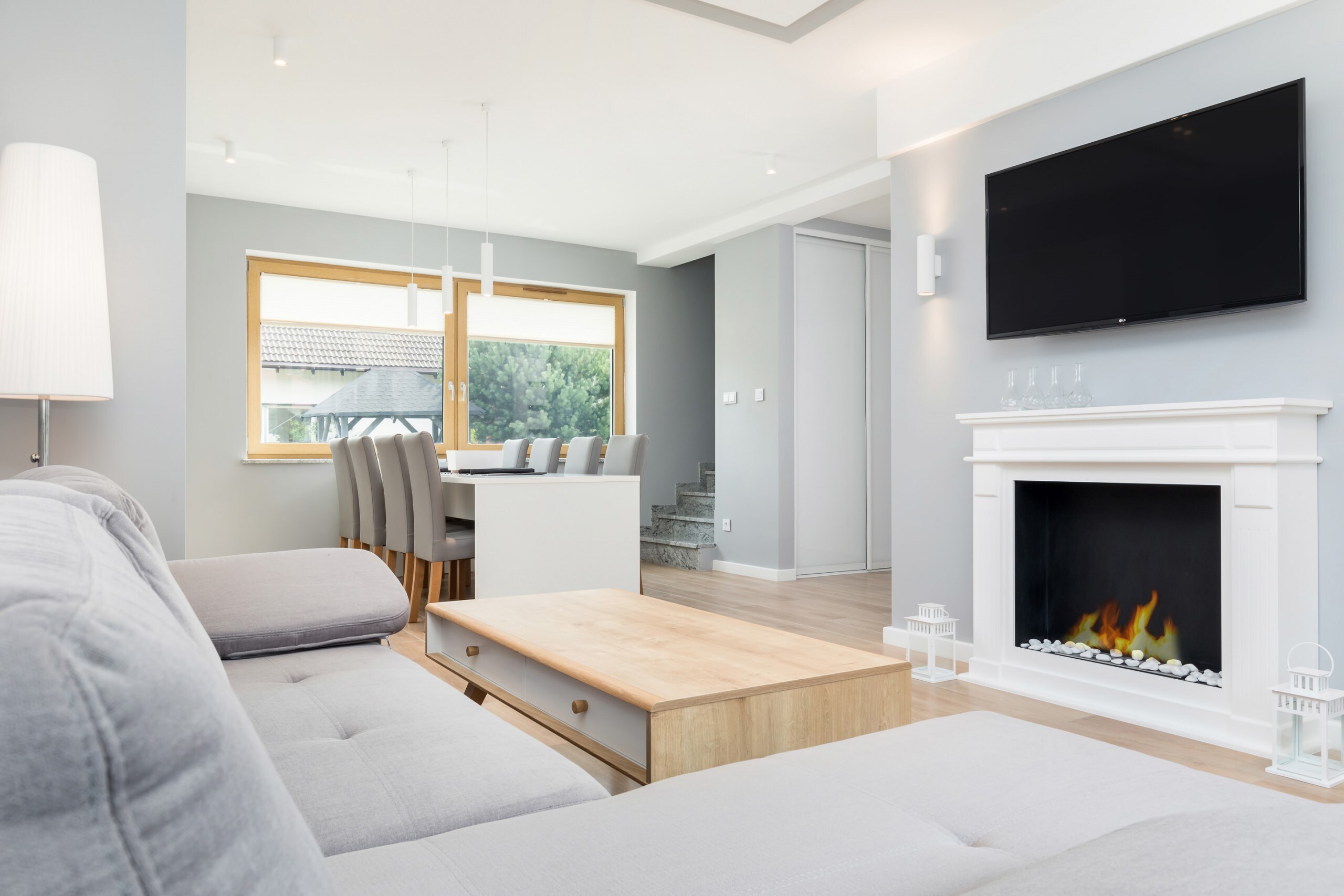 Living room of holiday house Posejdon with TV and bio-fireplace