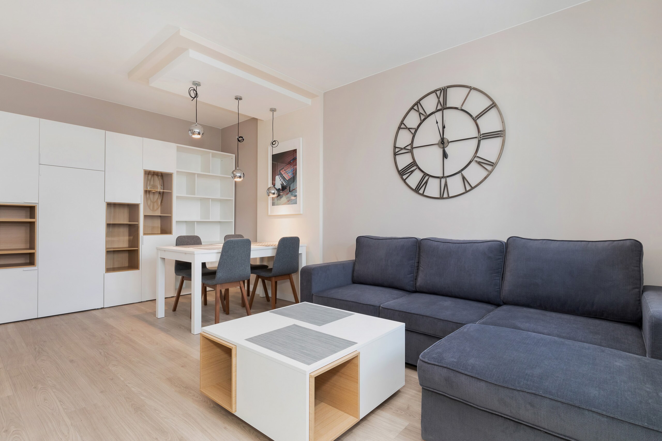 Living room of Bohaterów Września 29/19 with dining area, sofa and tv