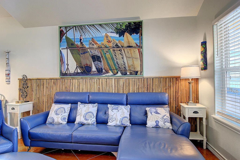 Living room. Lounge in this easygoing with breezy surf vibes Living room.