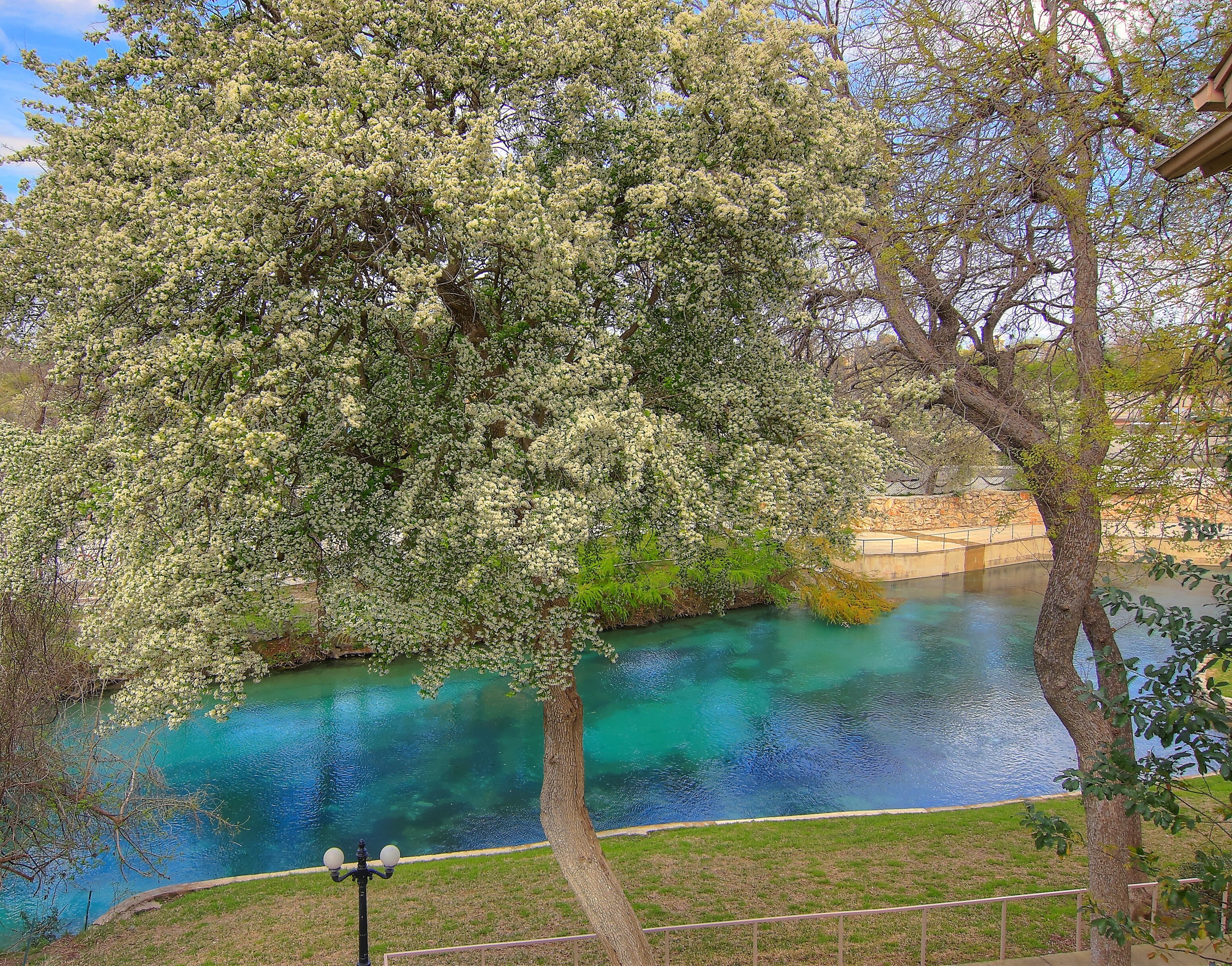 This fabulous 2 bedroom 2 bath condo has spectacular views of the the Comal River and Schlitterbahn. 