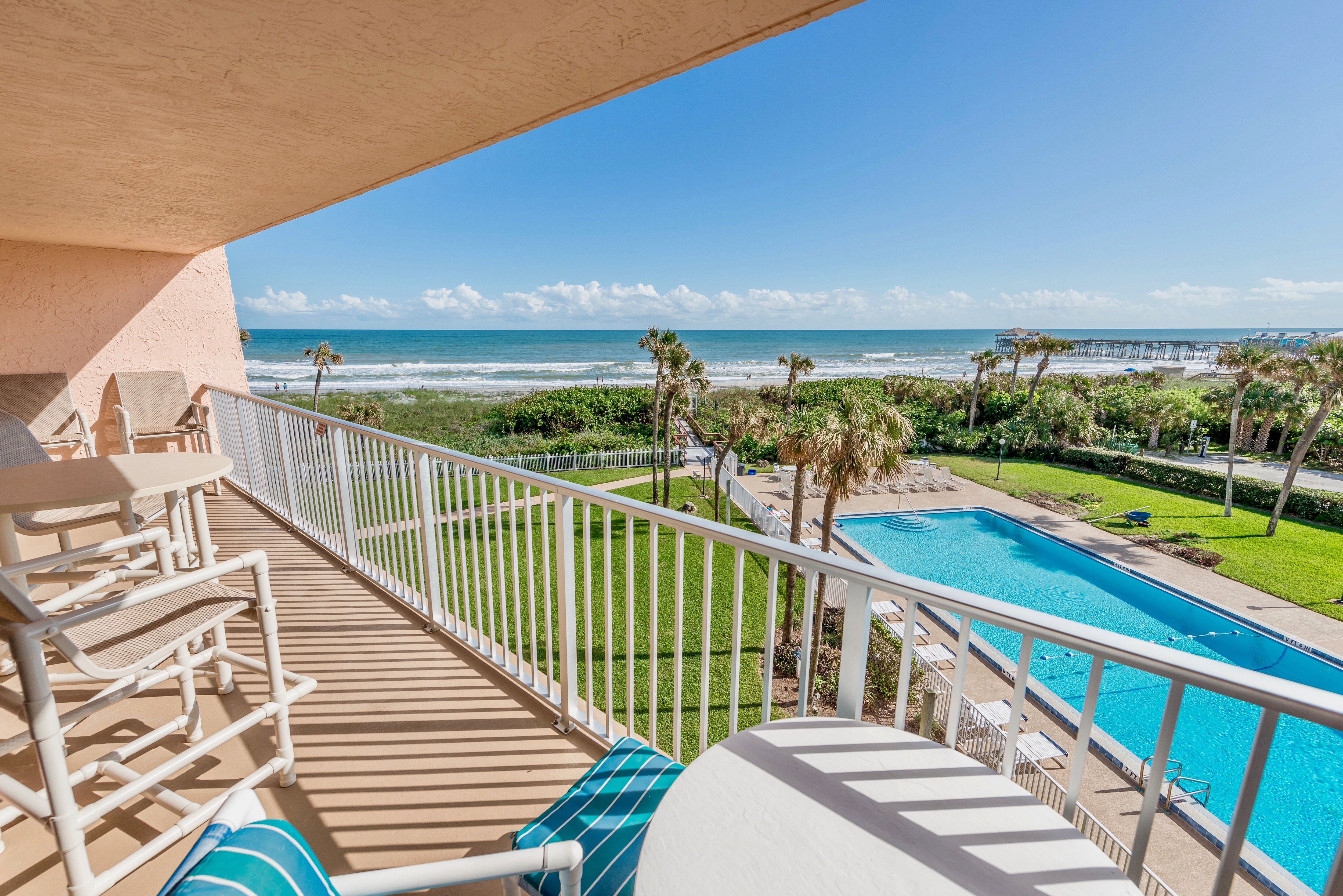 Enjoy the best view in Cocoa Beach. Direct view of the ocean and Cocoa Beach Pier.