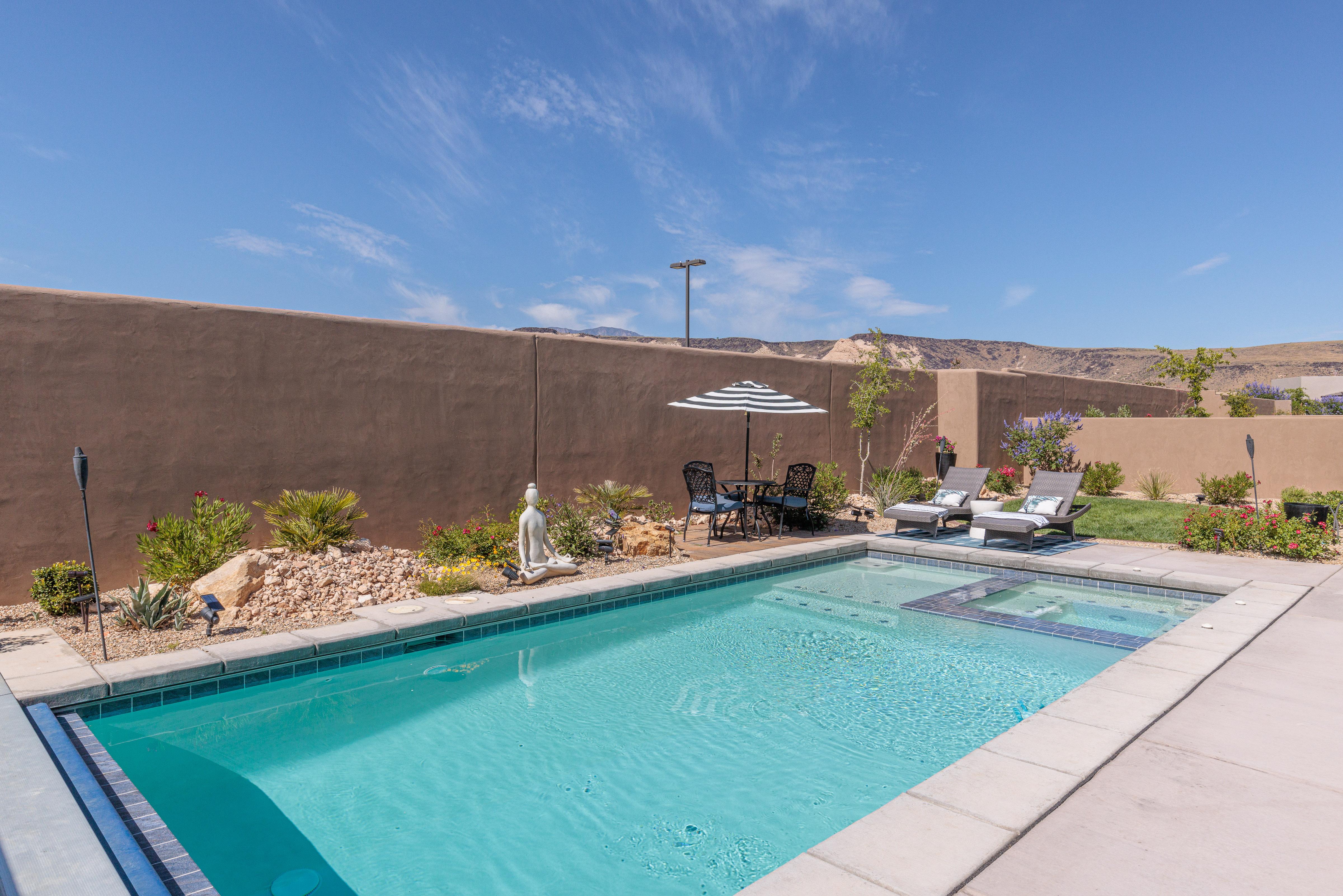 The private pool is the perfect place to cool down. When you are done for the day you have the option to turn on the switch to cover the pool. 