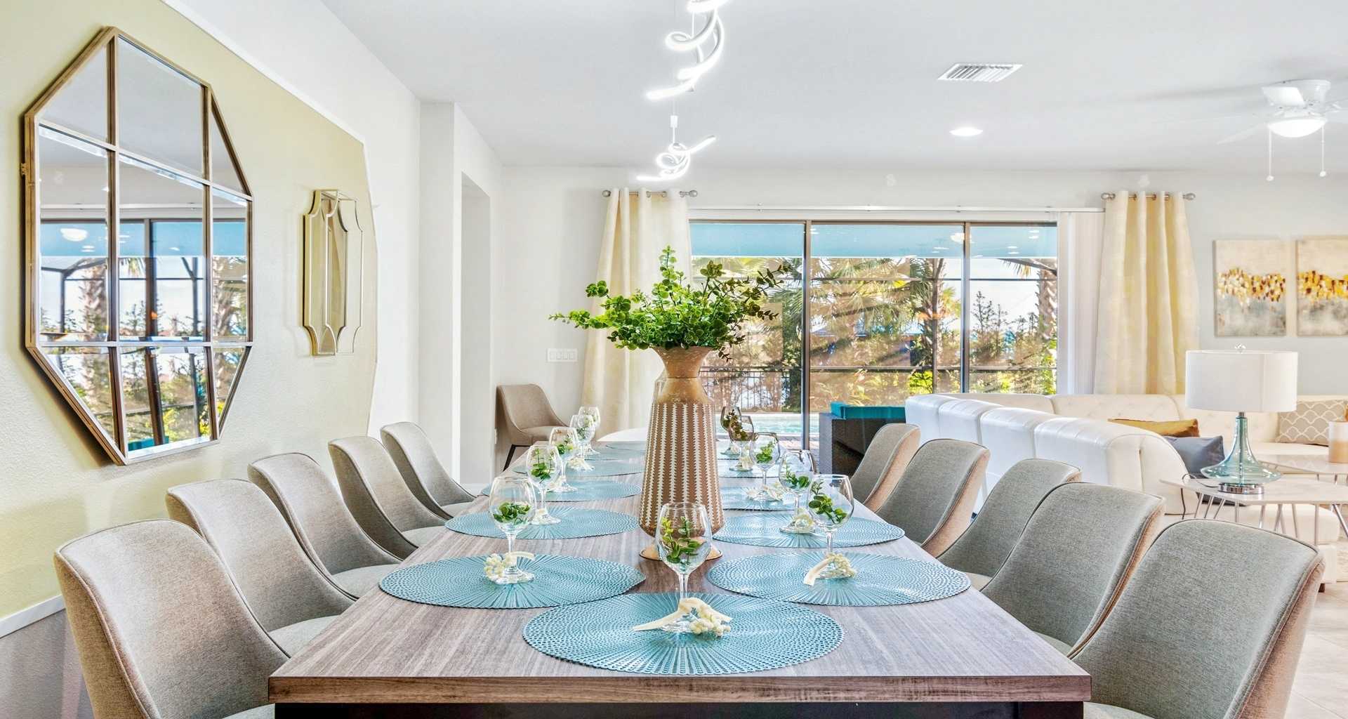 The large dining table is perfect for a family feast