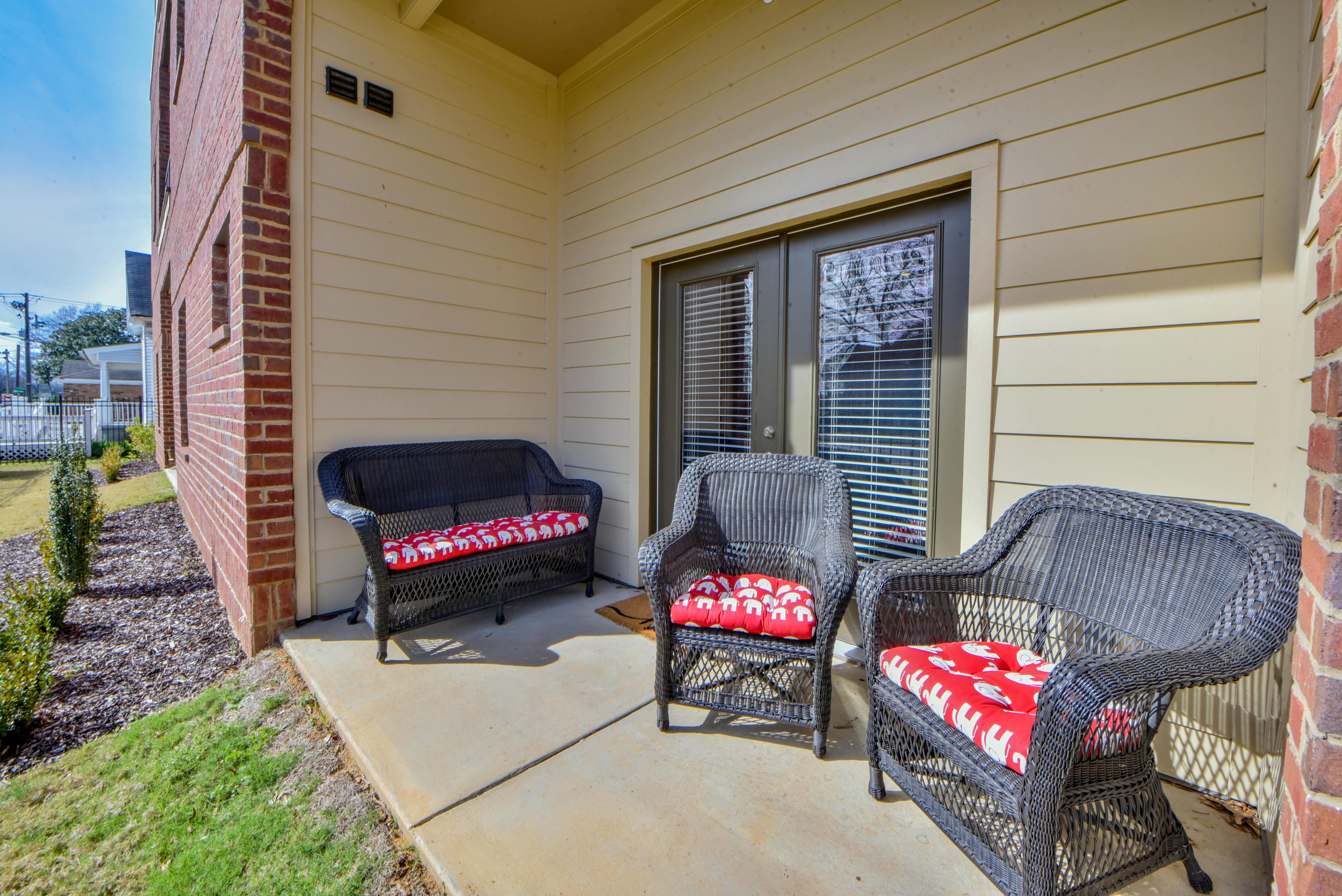 There is outdoor seating on the back patio where you can enjoy the Alabama weather.