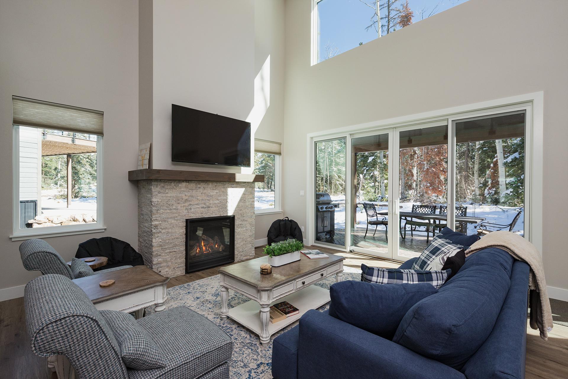 Main Living Space - Gas Fireplace and tons of windows