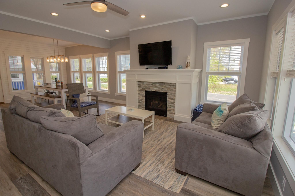 Main Level Living Room with Gas Fire Place and Smart TV