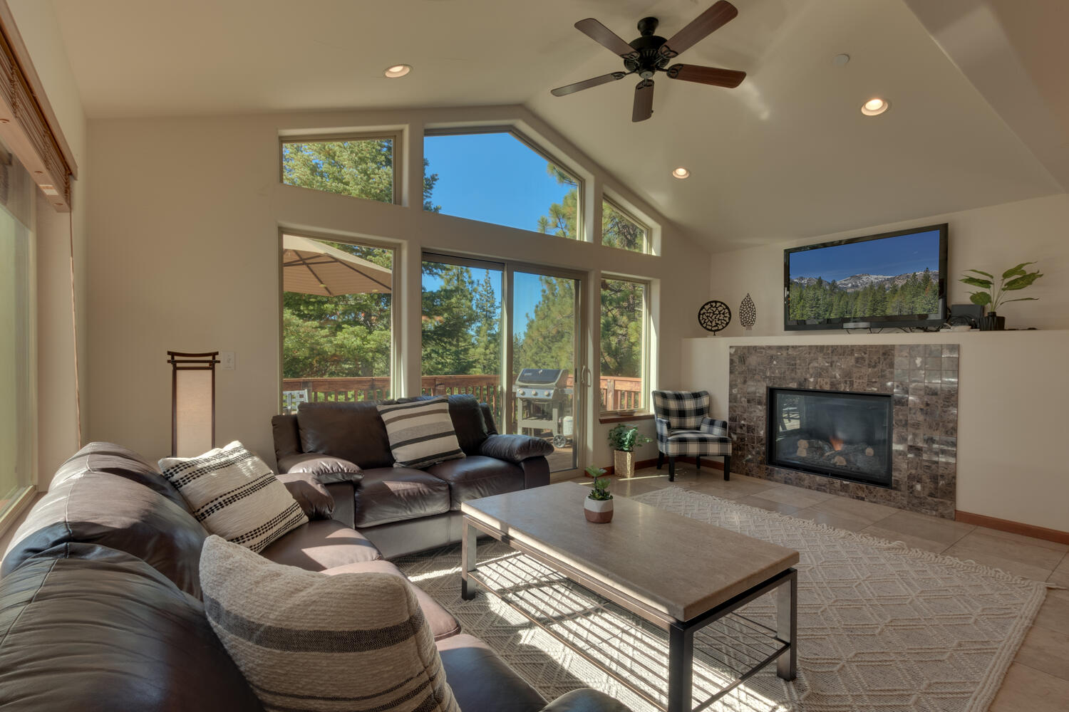 Living area with fireplace and flat screen tv