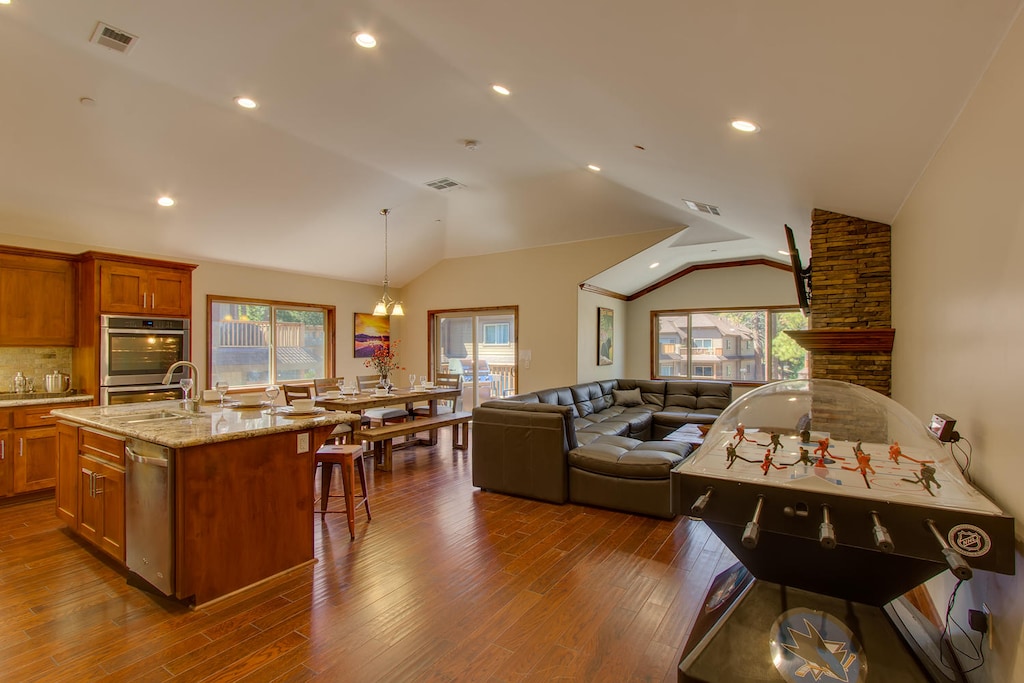 Living area with bubble hockey