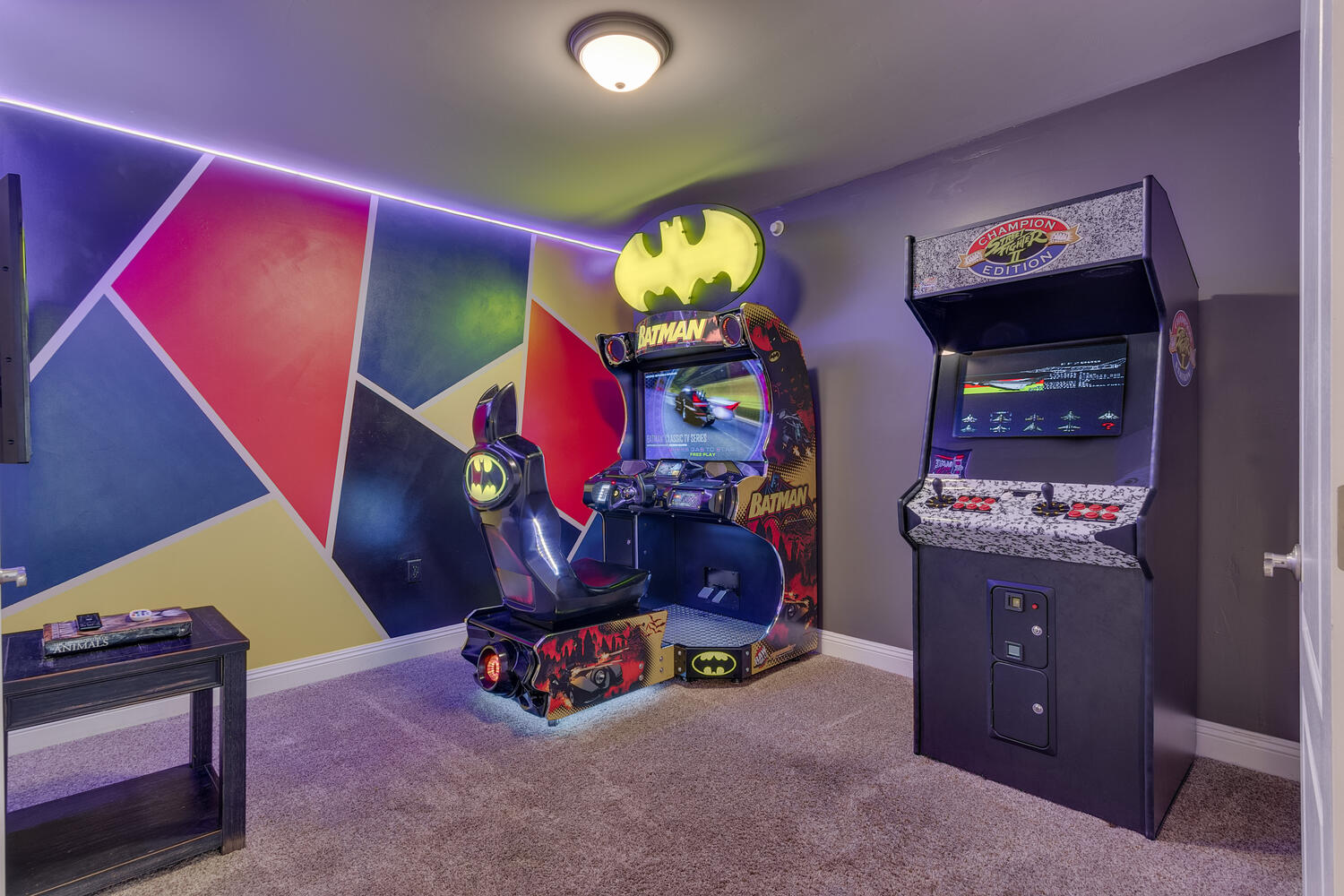 Recreation area with Batman racing arcade and a classic arcade with 60+ games