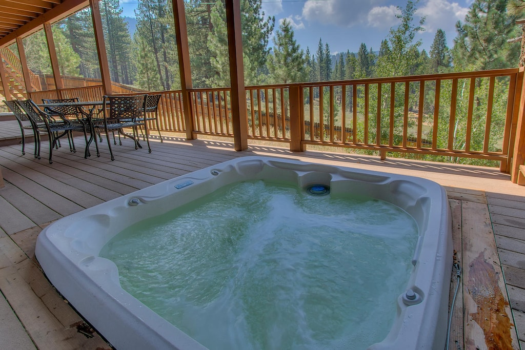 Deck with hot tub and outside furniture