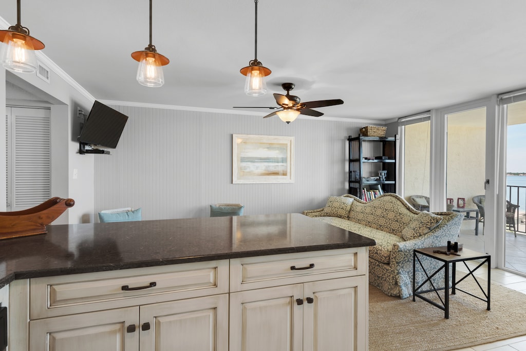 View from the kitchen to living area