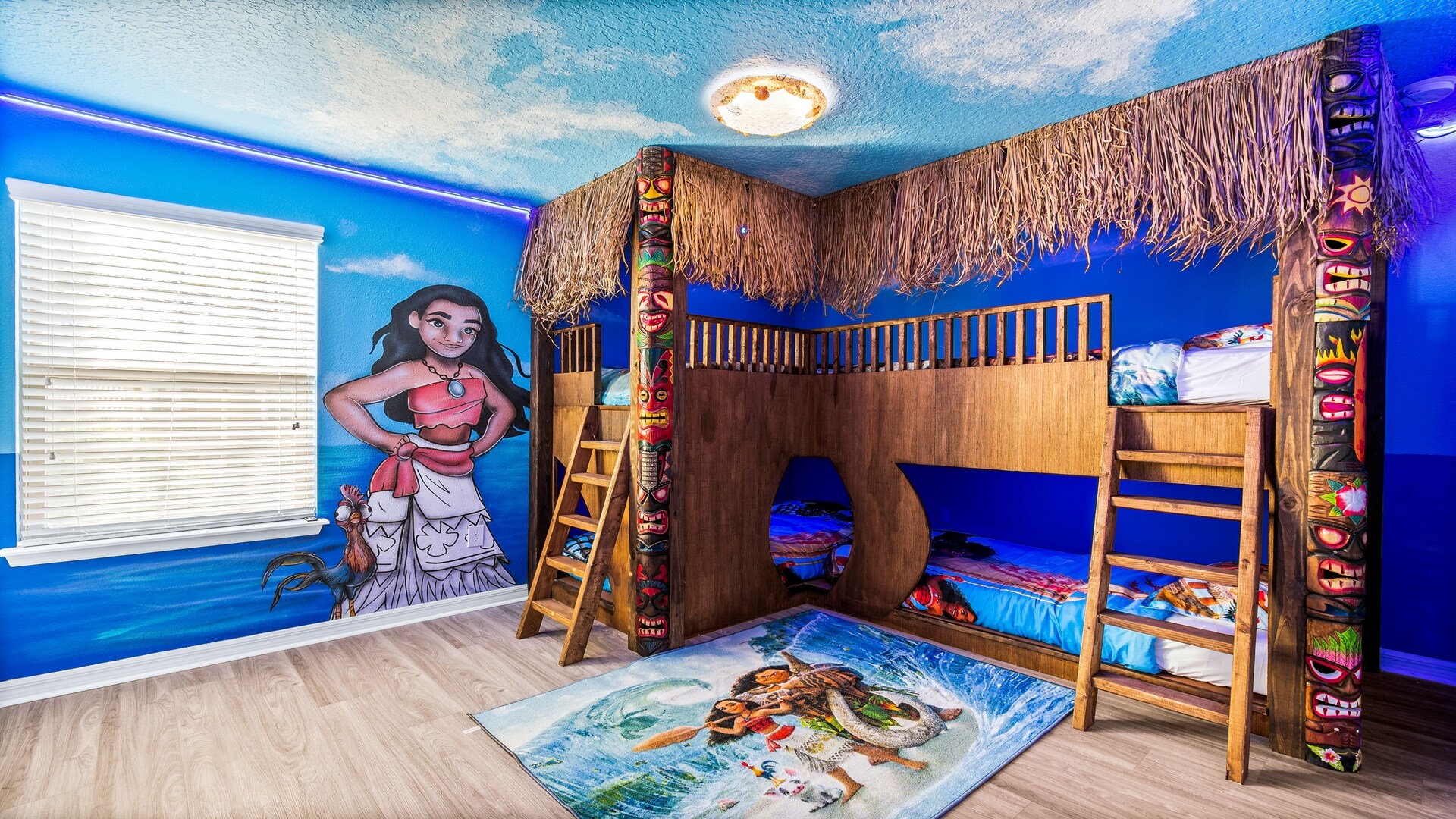 Moana's world with a fun bunk bed, creating an adventurous and delightful space designed especially for kids.