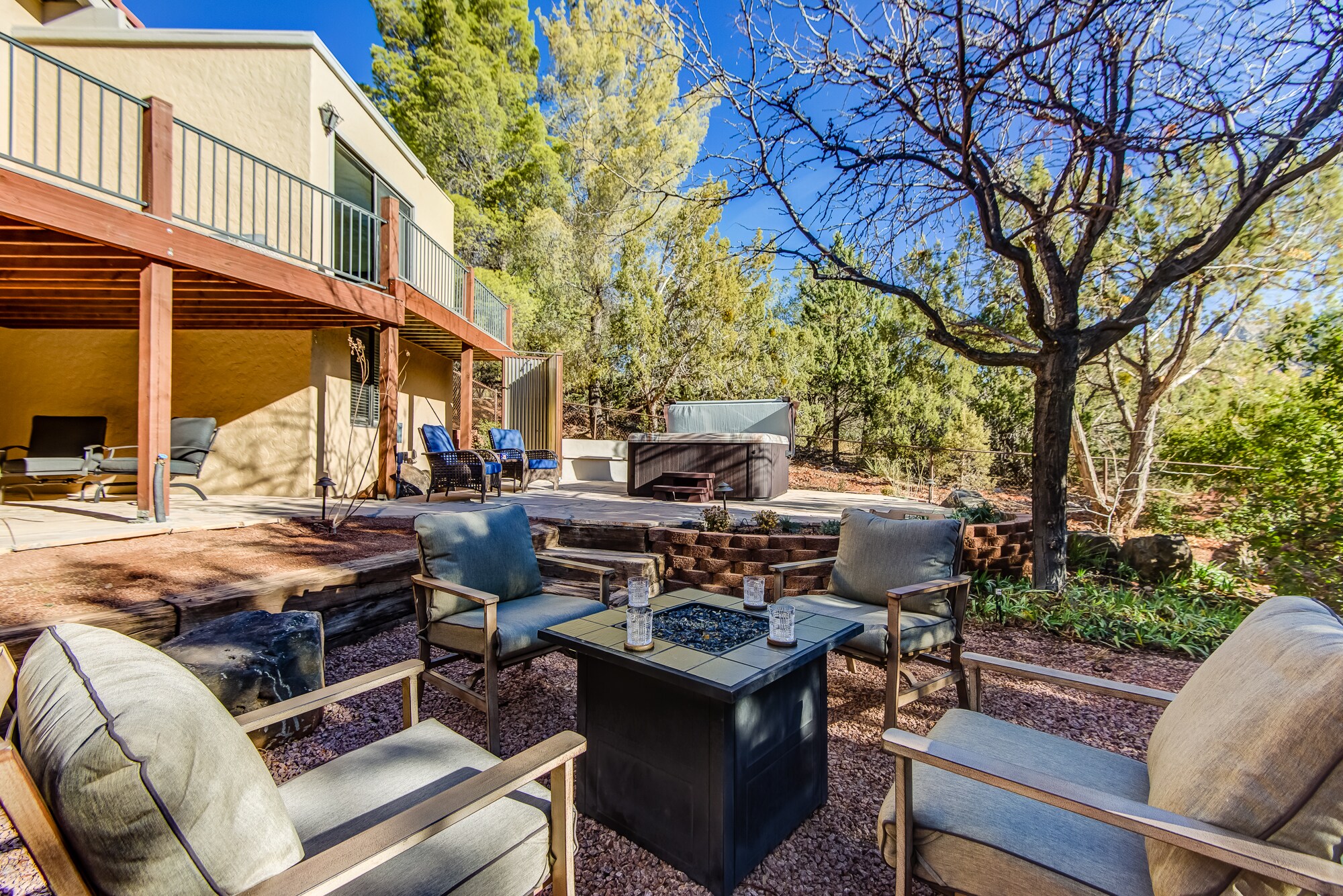Large Private Backyard with a Fire Pit and Hot Tub