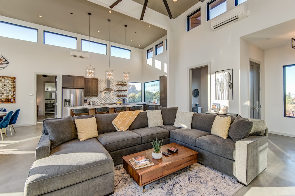 Open and Bright Living Room with High Ceilings and Plenty of Natural Light