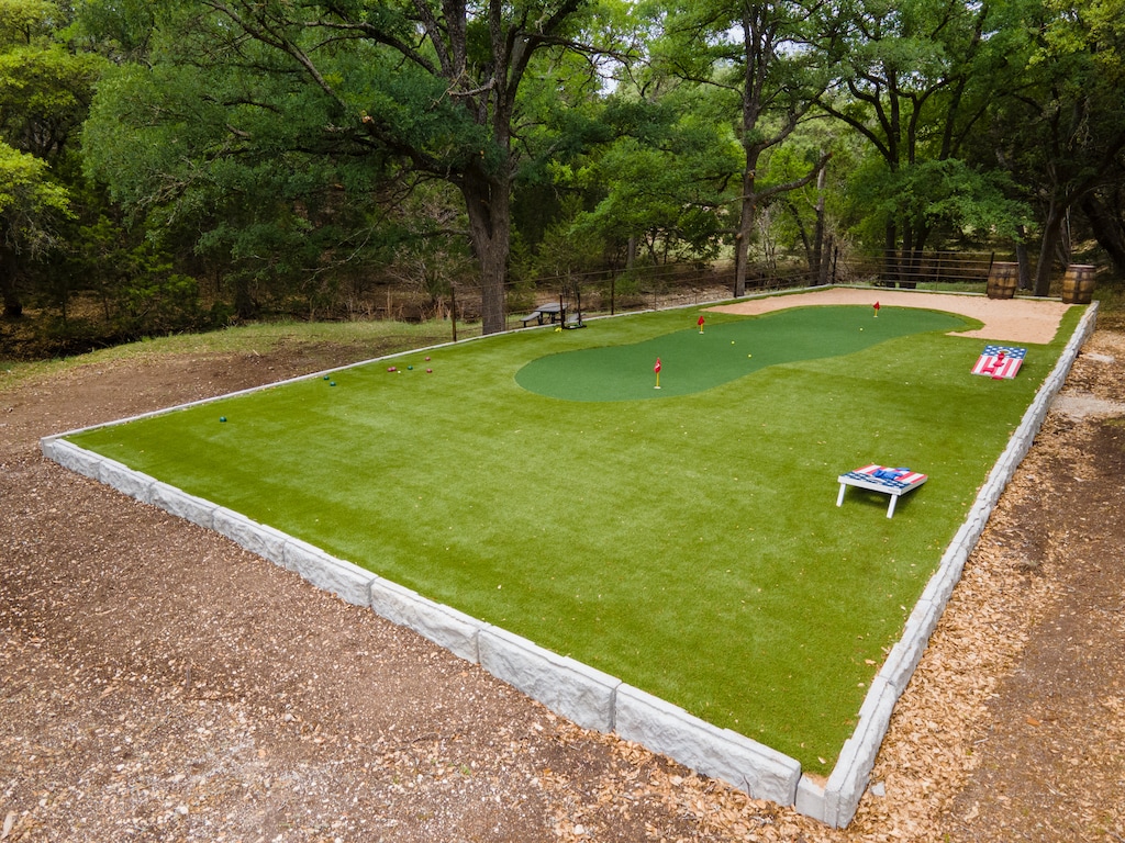 Back yard new golf hole with 40-yard and 70-yard tee boxes.  Plus corn hole, bocce ball, and yard dice games!