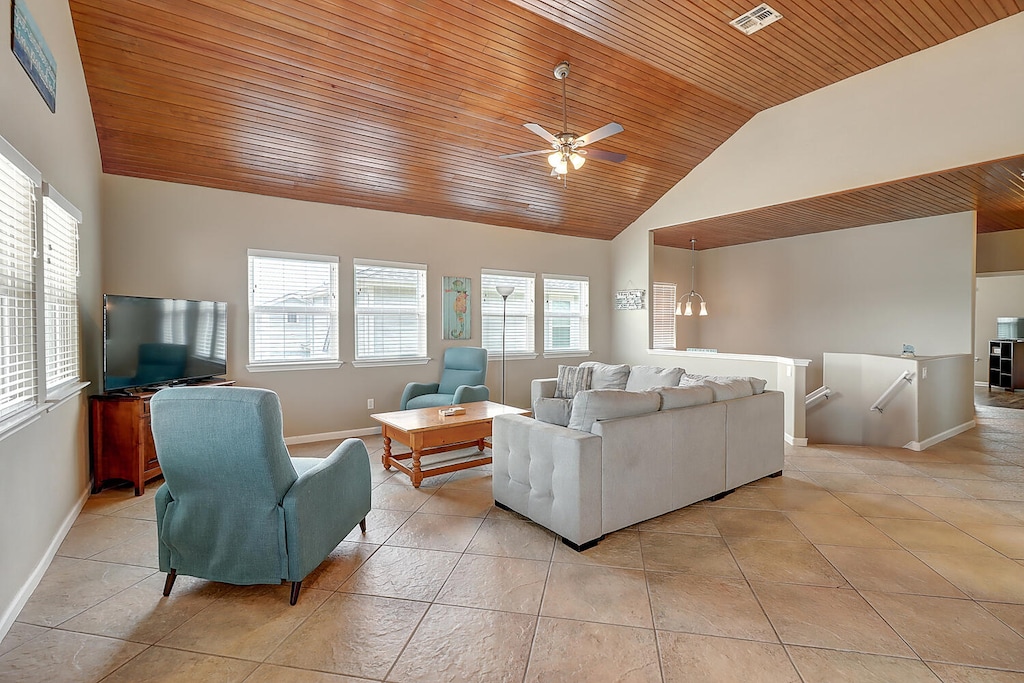 Living Area. View of living area and interior stairwell